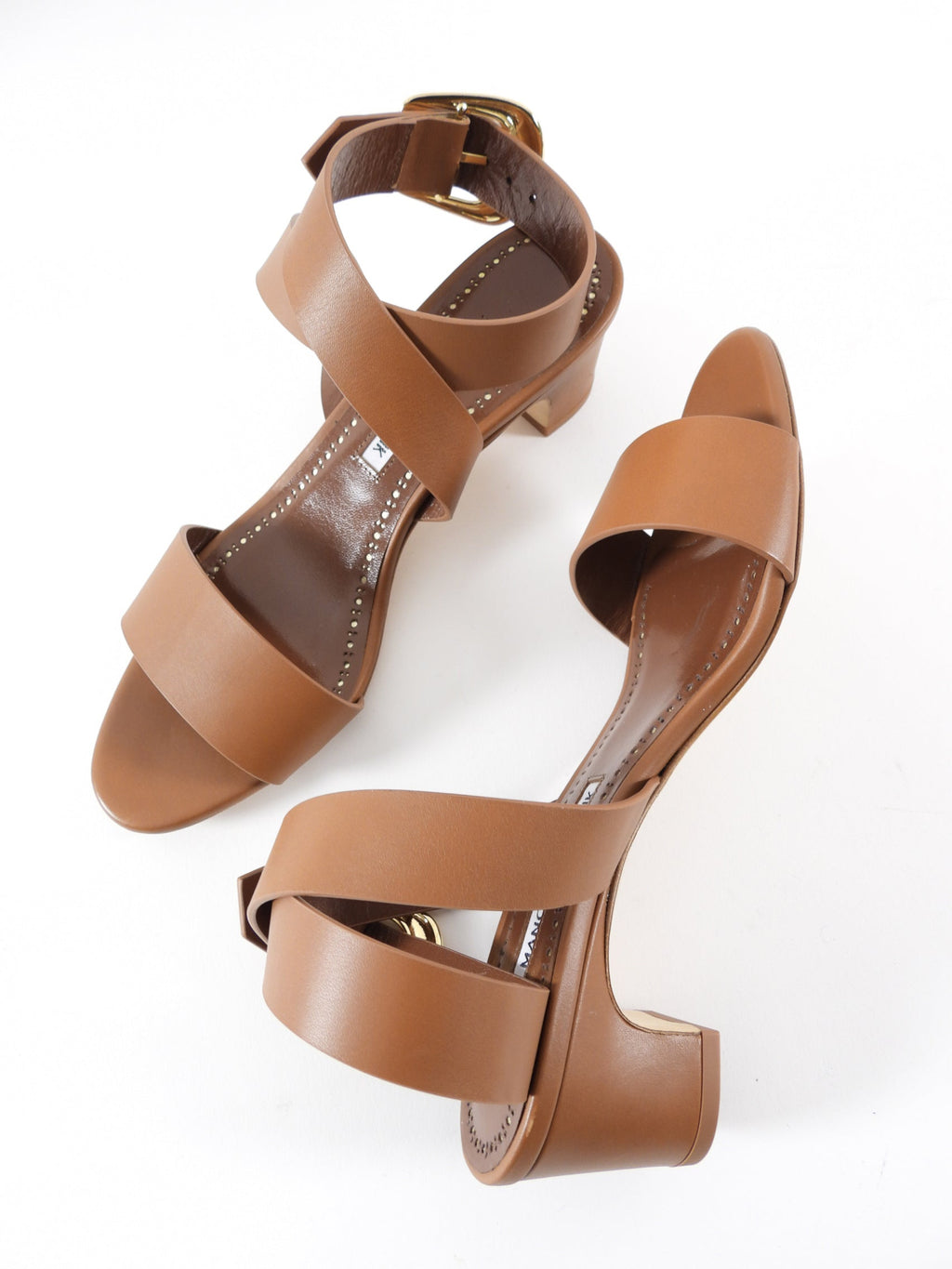 Manolo Blahnik Brown Leather Brutas Ankle Wrap Sandals - 37