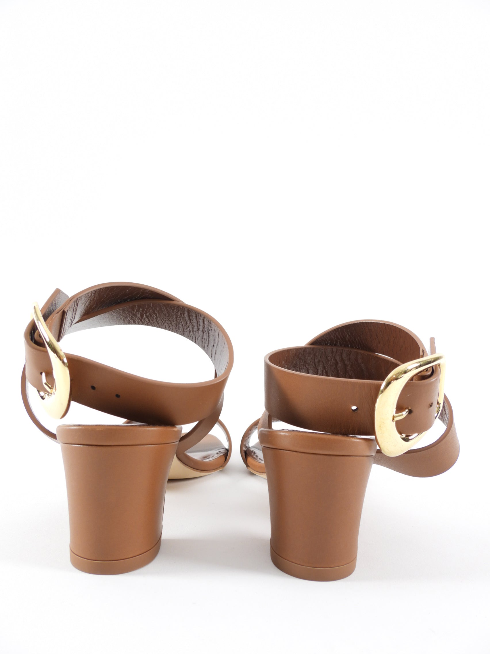 Manolo Blahnik Brown Leather Brutas Ankle Wrap Sandals - 37