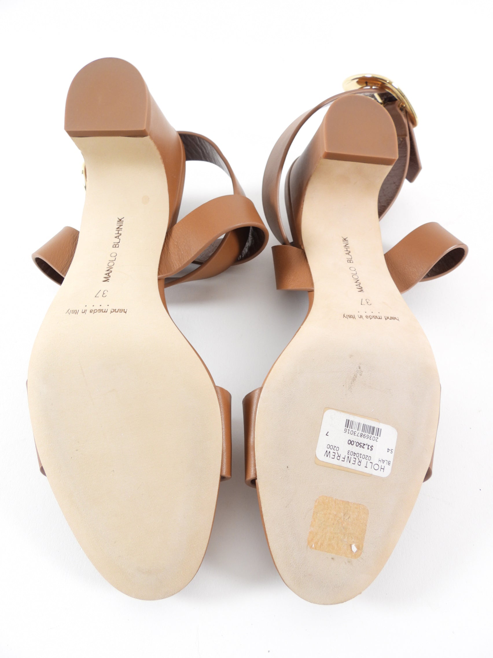 Manolo Blahnik Brown Leather Brutas Ankle Wrap Sandals - 37