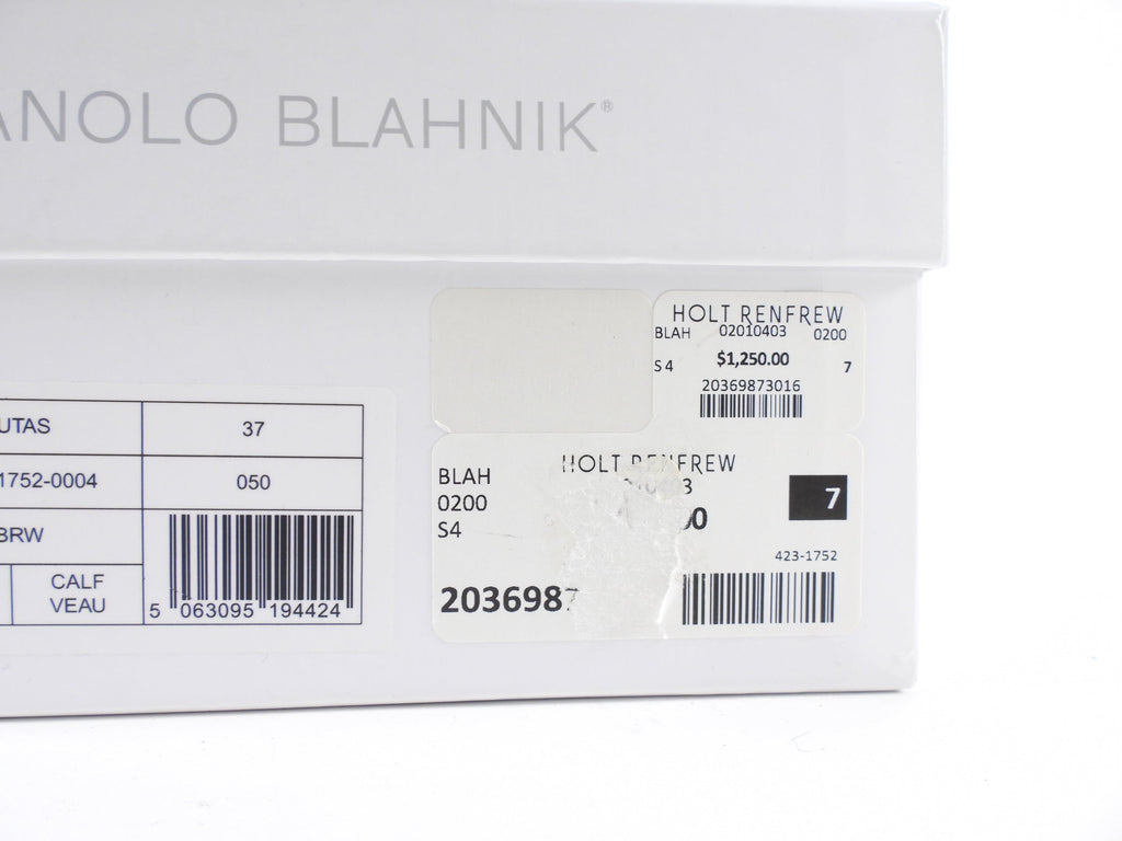 Manolo Blahnik Brown Leather Brutas Ankle Wrap Sandals - 37