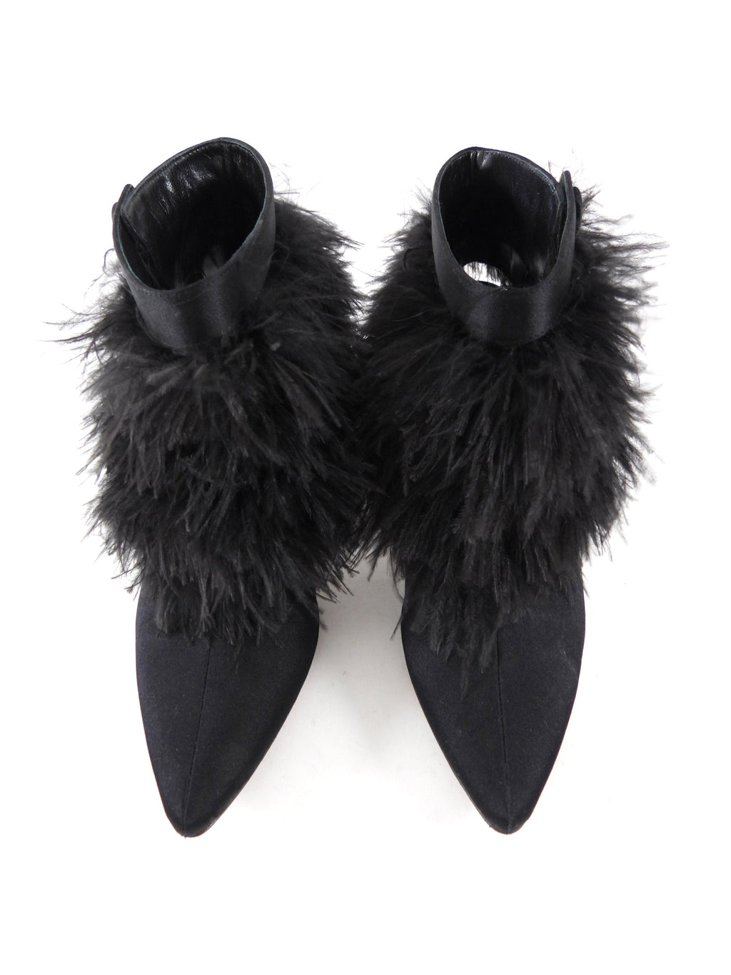 Manolo Blahnik Oterala Black Silk Satin Feather Heels - 38
