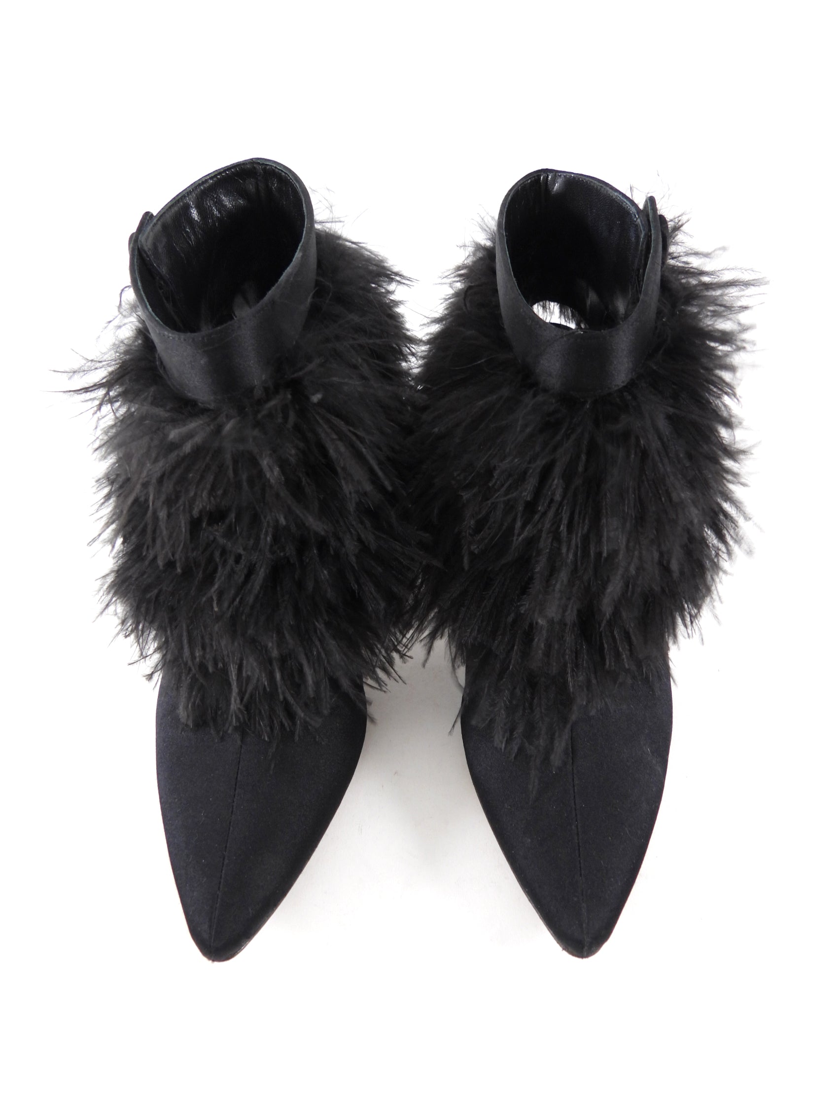 Manolo Blahnik Oterala Black Silk Satin Feather Heels - 38