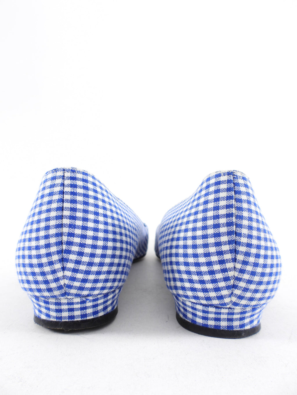 Manolo Blahnik Blue Gingham Hangisi Crystal Flat Shoes - 38.5