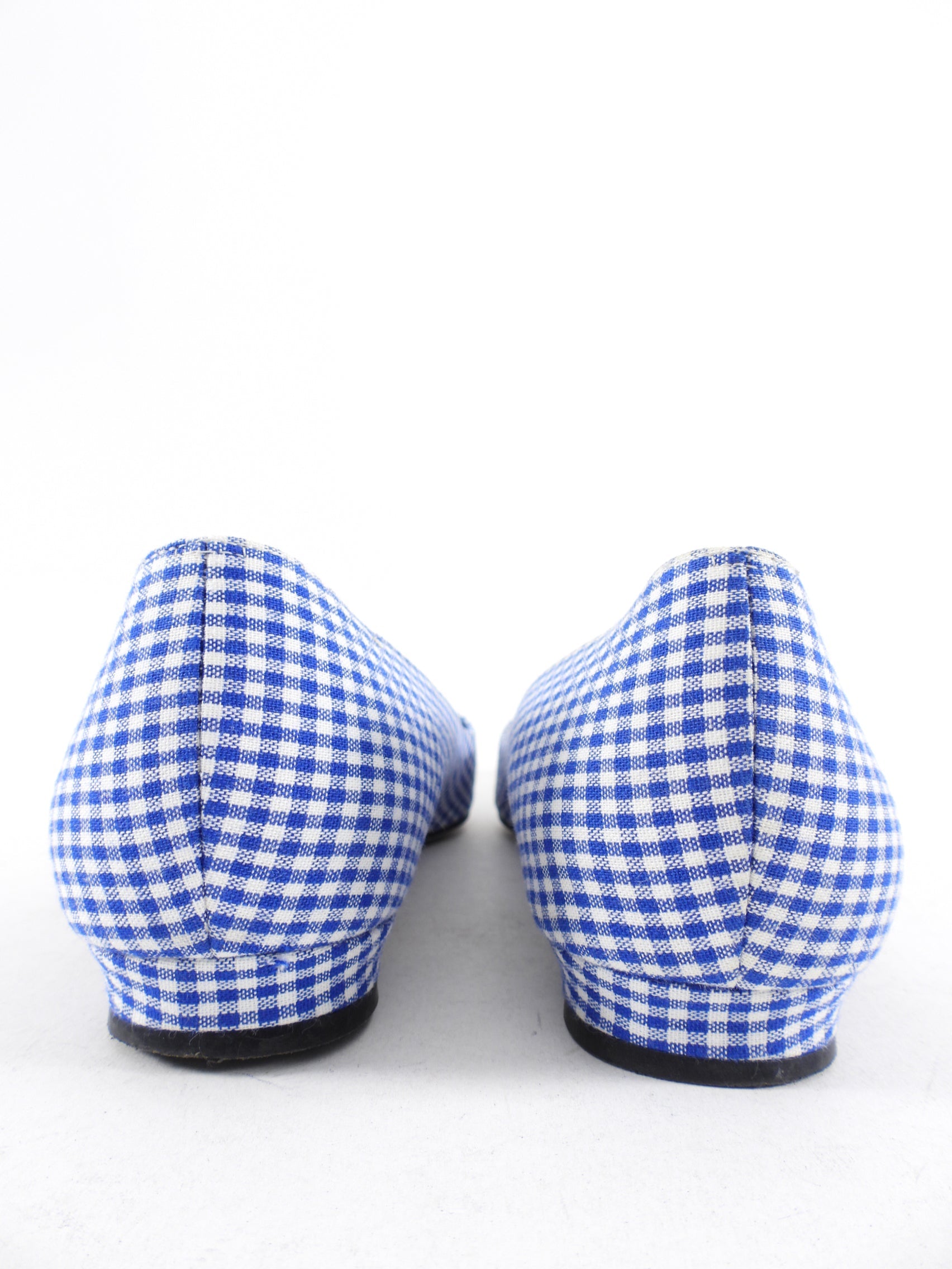 Manolo Blahnik Blue Gingham Hangisi Crystal Flat Shoes - 38.5