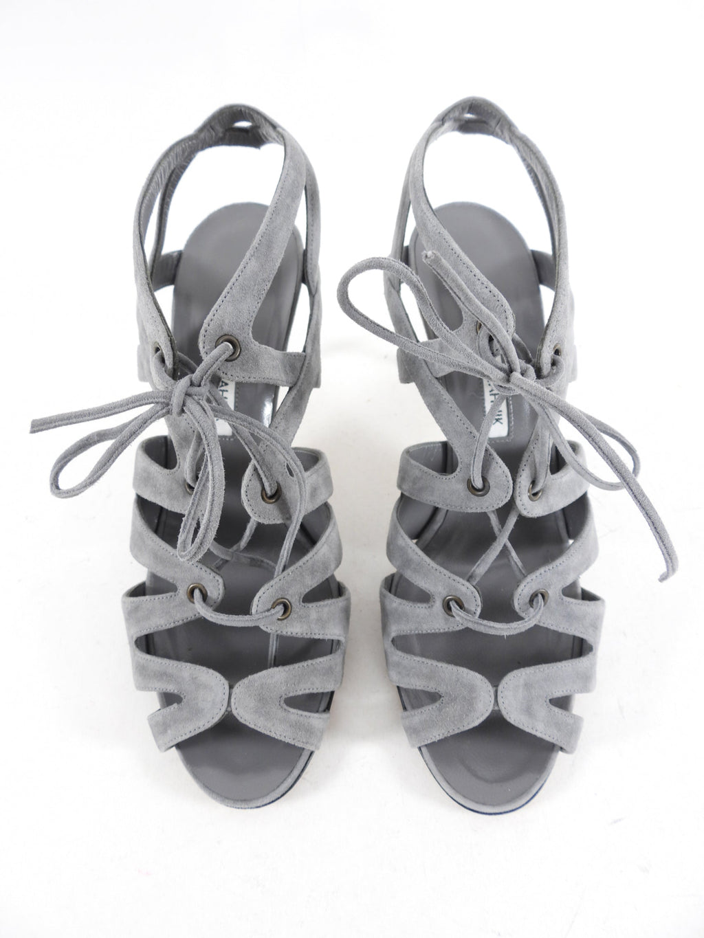 Manolo Blahnik Grey Suede Lace Up Sandals - 38