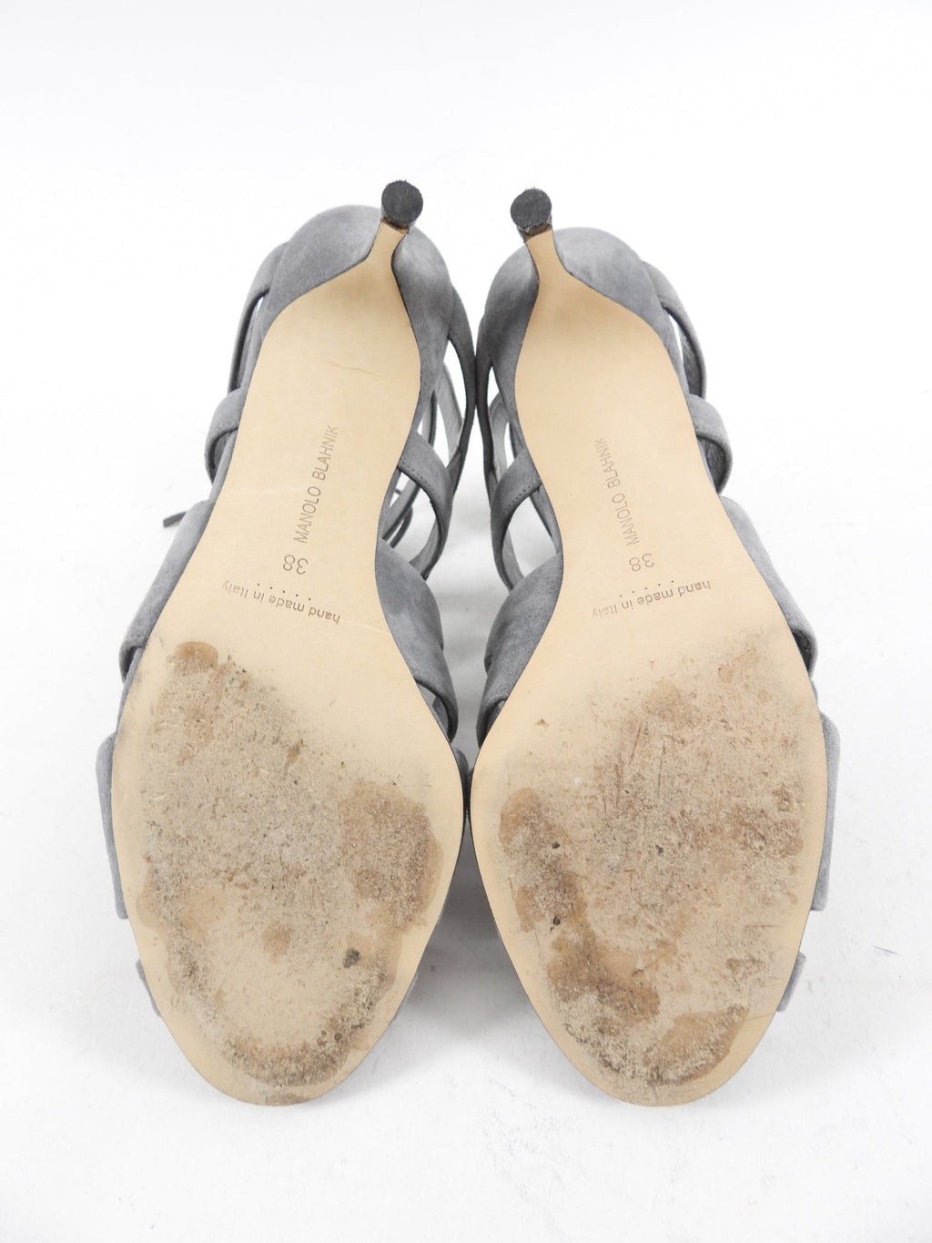 Manolo Blahnik Grey Suede Lace Up Sandals - 38