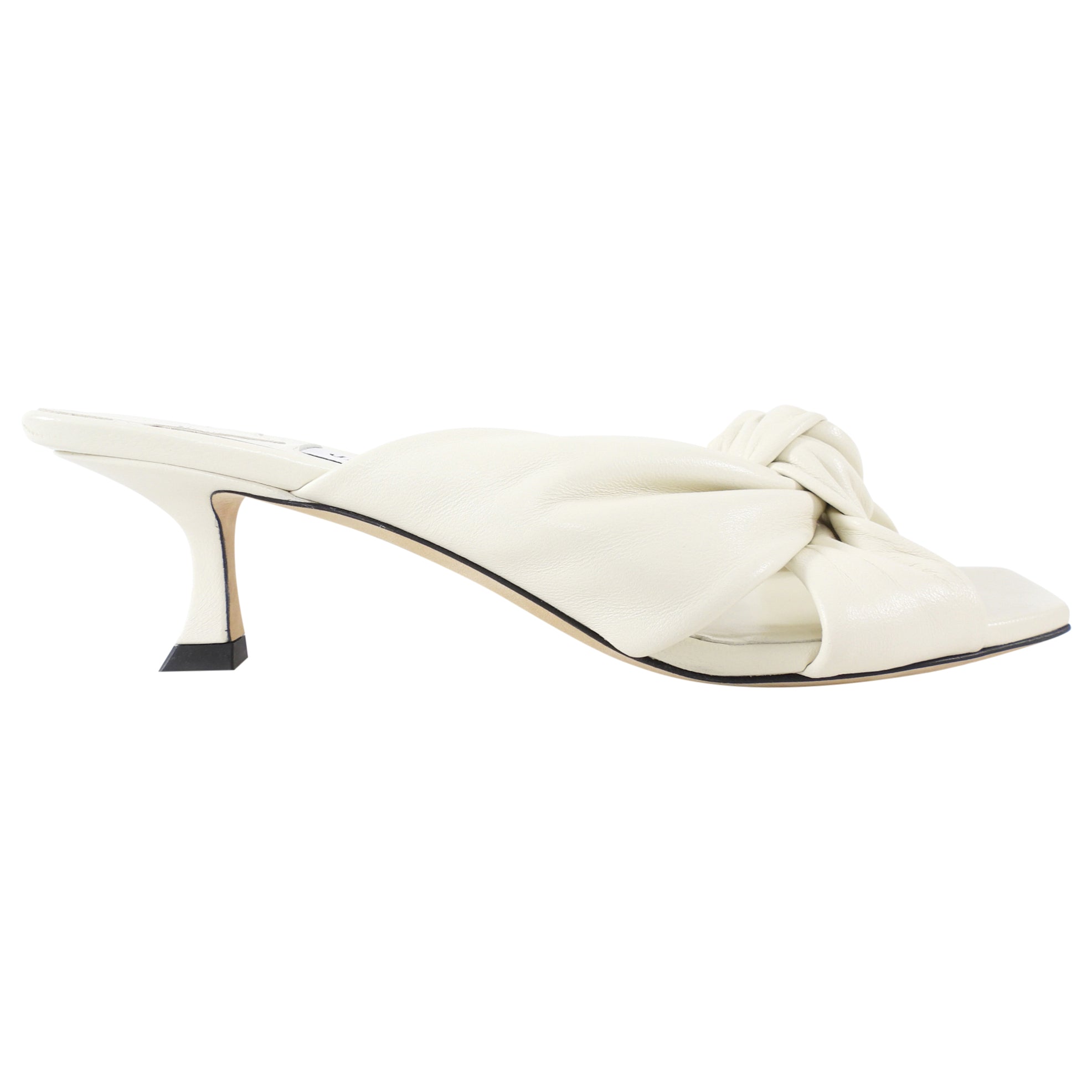 Jimmy Choo Ivory Leather Knot Kitten Keel Mule - 37