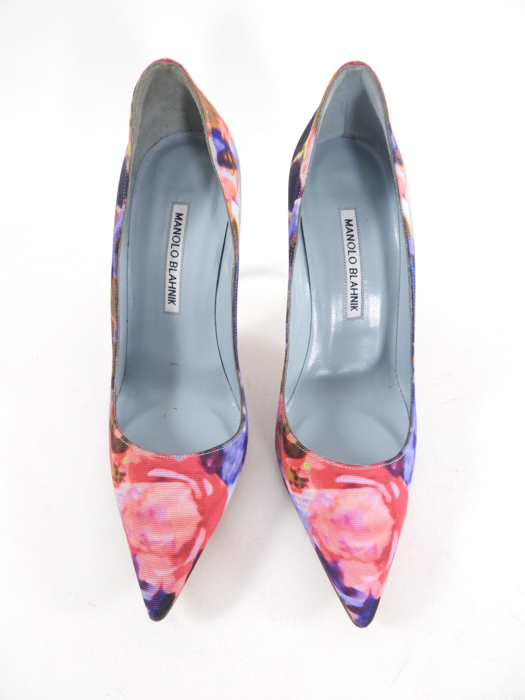 Manolo Blahnik Pink Purple Floral Fabric Pumps - 37