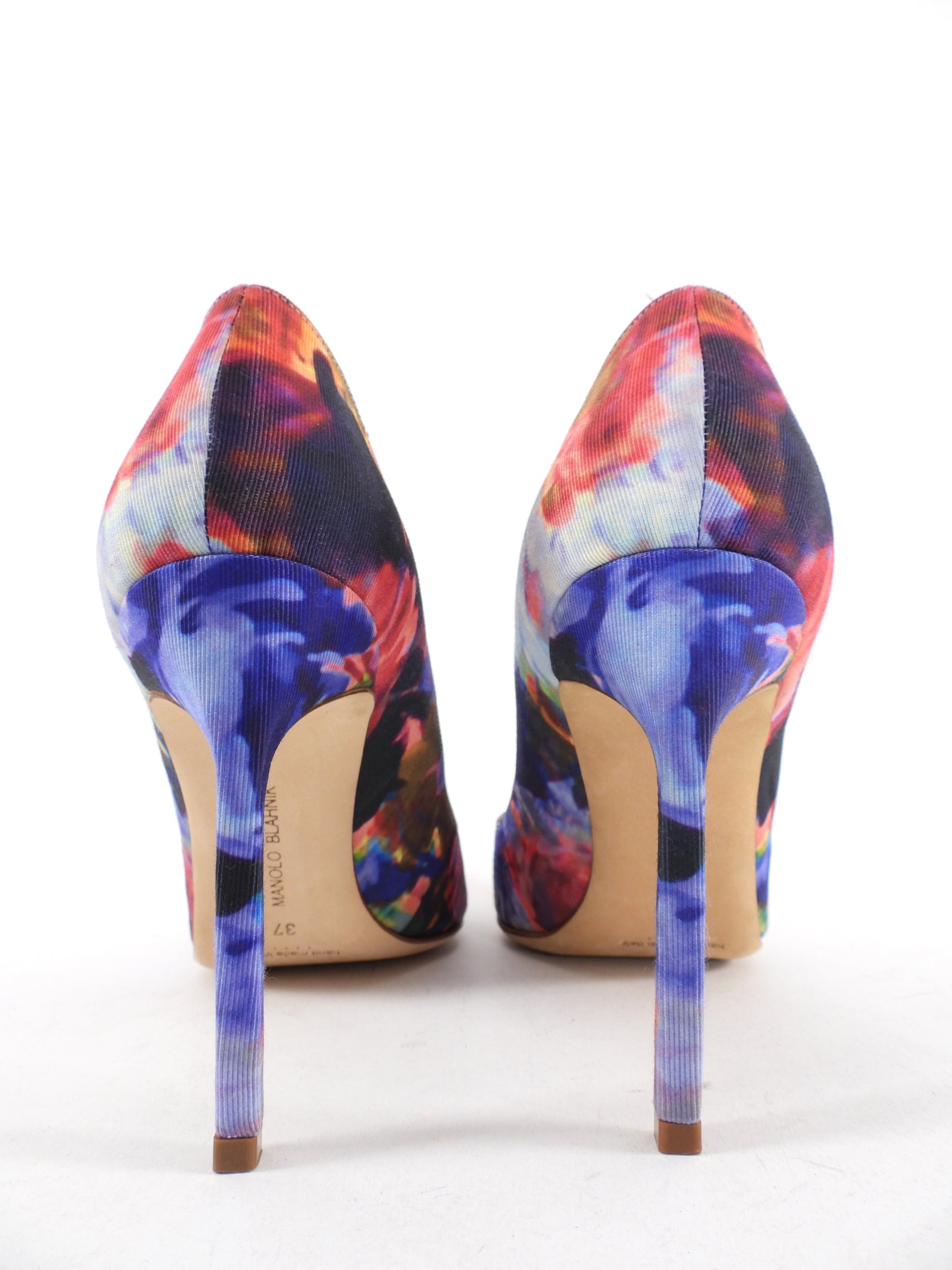 Manolo Blahnik Pink Purple Floral Fabric Pumps - 37