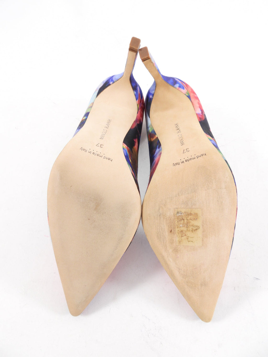 Manolo Blahnik Pink Purple Floral Fabric Pumps - 37
