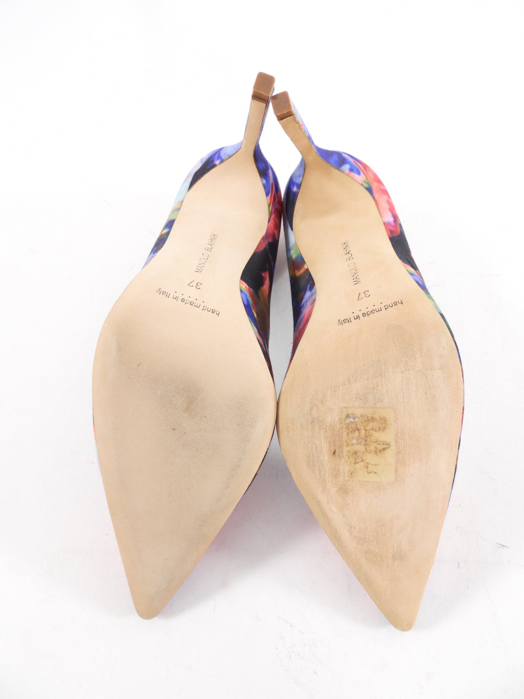 Manolo Blahnik Pink Purple Floral Fabric Pumps - 37