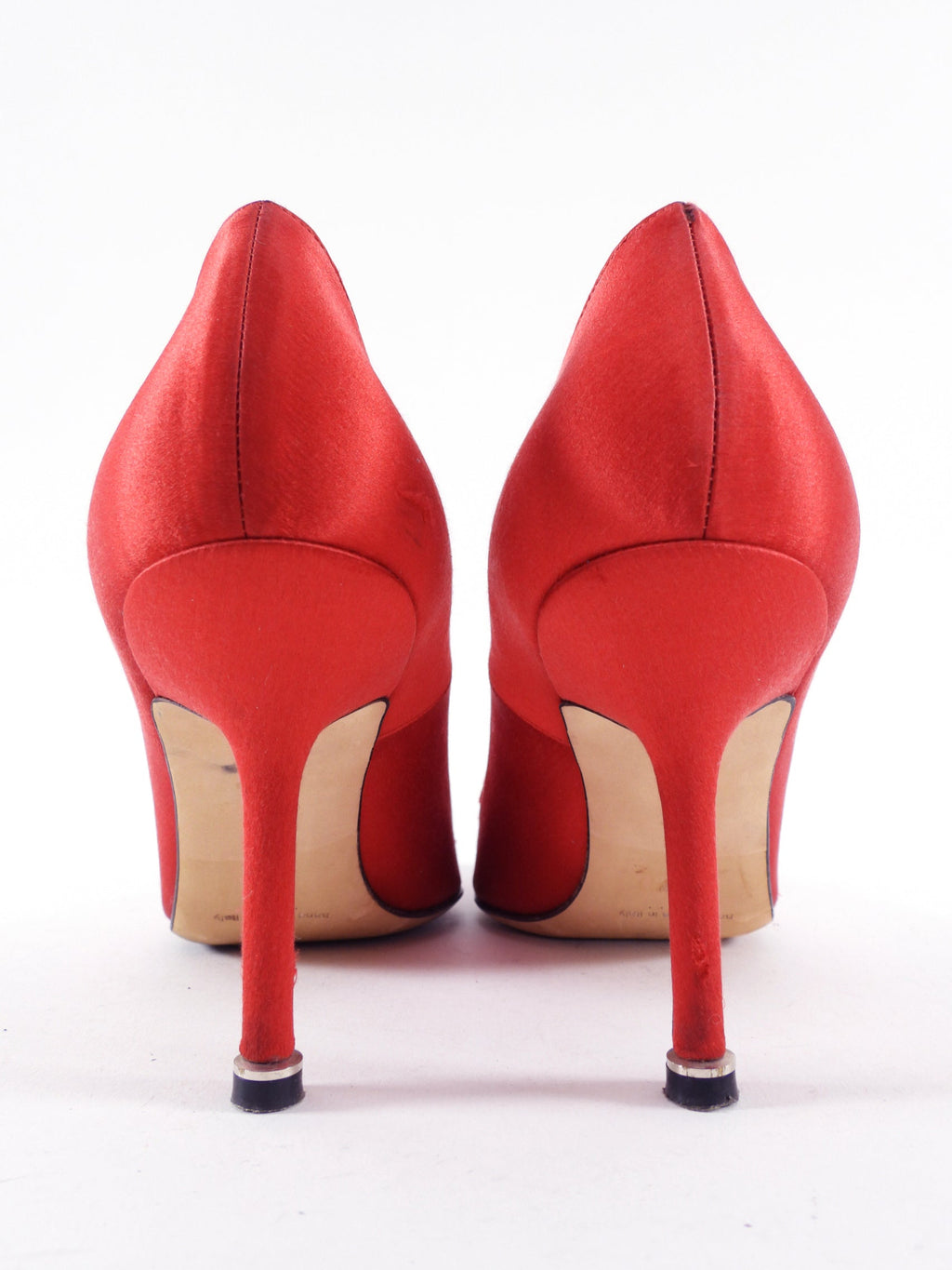 Manolo Blahnik Red Silk Satin Crystal Hangisi Pumps - 37