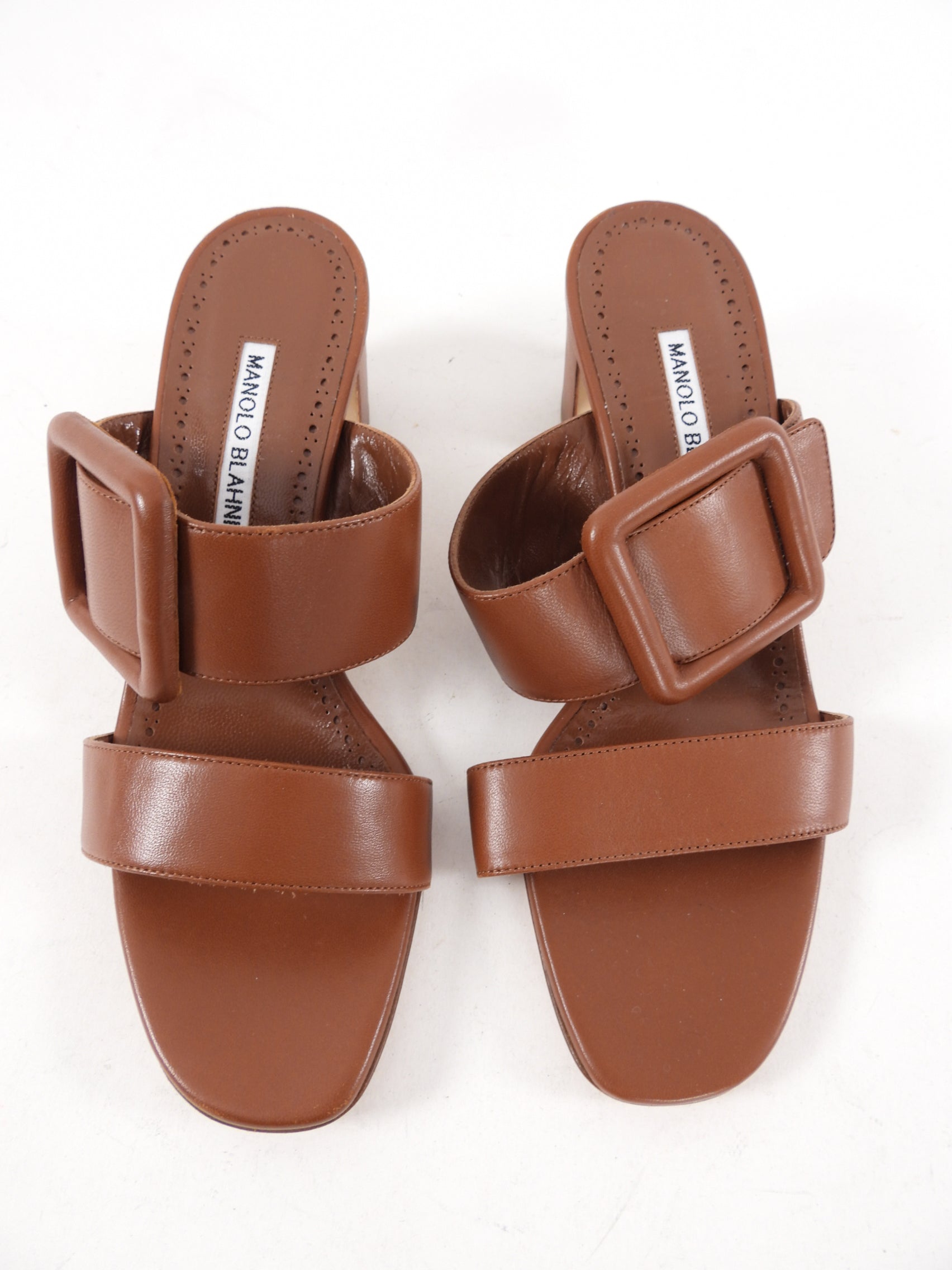 Manolo Blahnik Brown Leather Buckle Sandals - 37