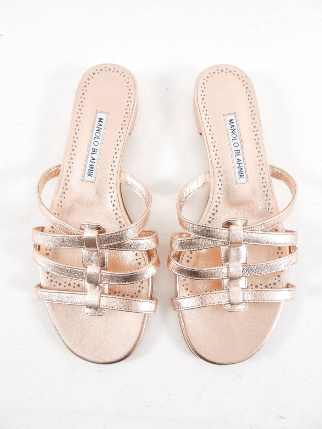 Manolo Blahnik Riran Rosegold Leather Flat Sandals - 37
