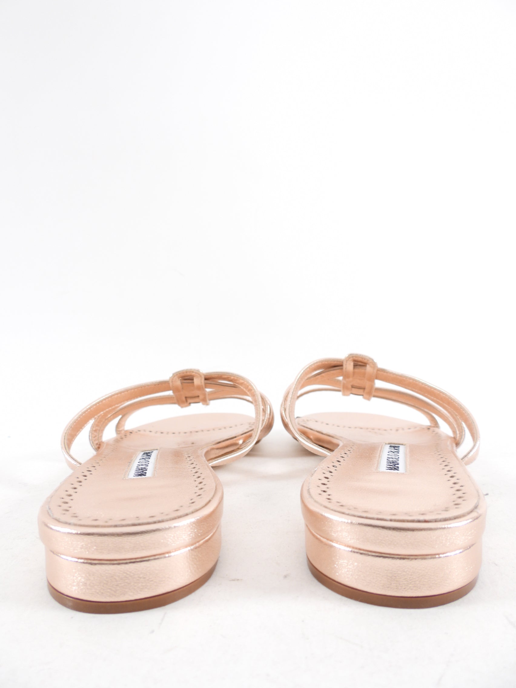 Manolo Blahnik Riran Rosegold Leather Flat Sandals - 37