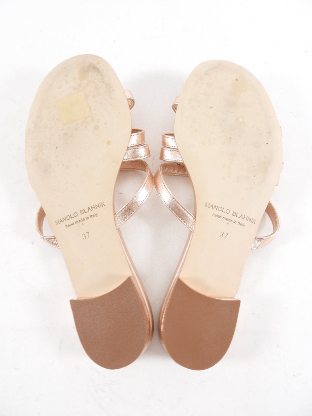 Manolo Blahnik Riran Rosegold Leather Flat Sandals - 37
