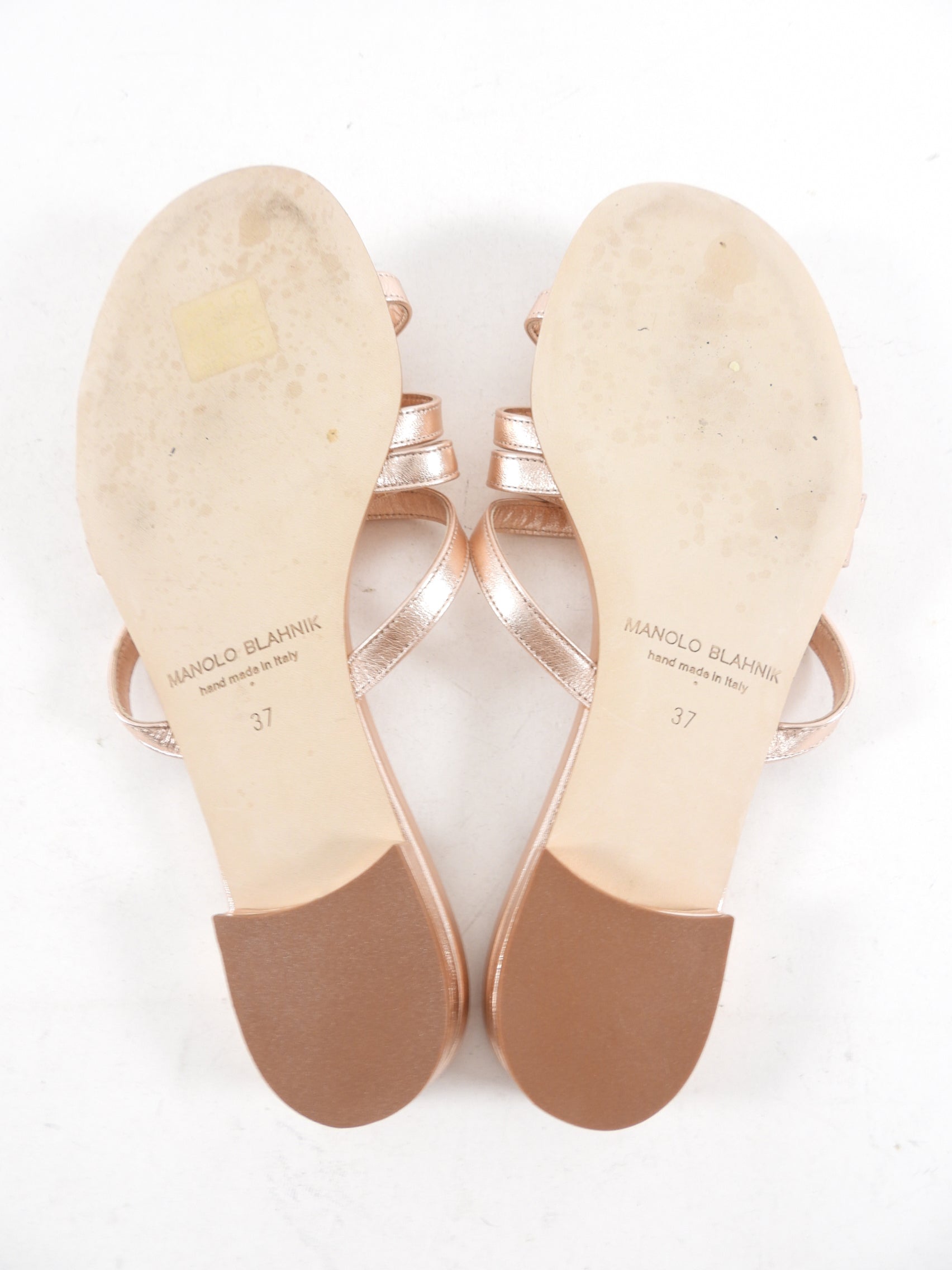 Manolo Blahnik Riran Rosegold Leather Flat Sandals - 37