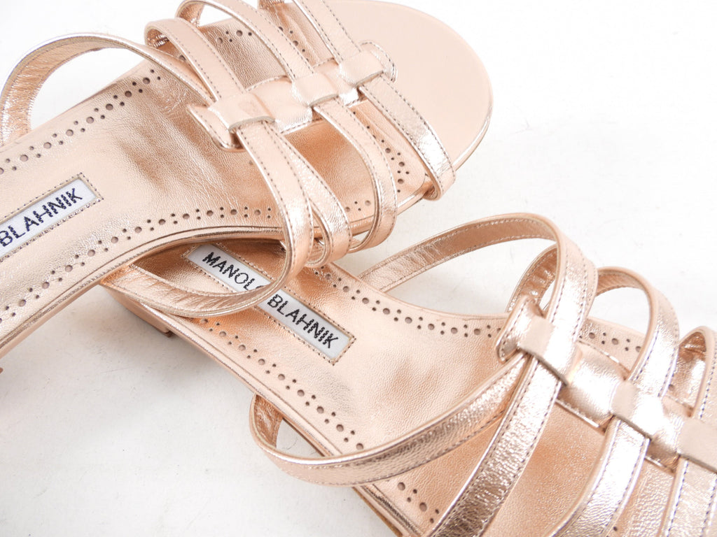 Manolo Blahnik Riran Rosegold Leather Flat Sandals - 37