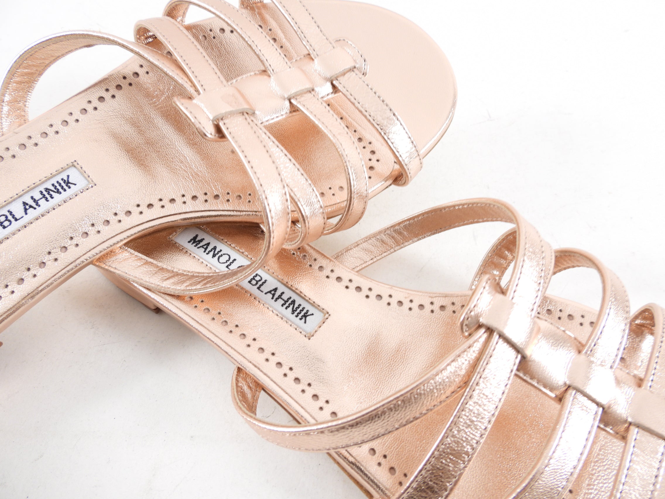 Manolo Blahnik Riran Rosegold Leather Flat Sandals - 37