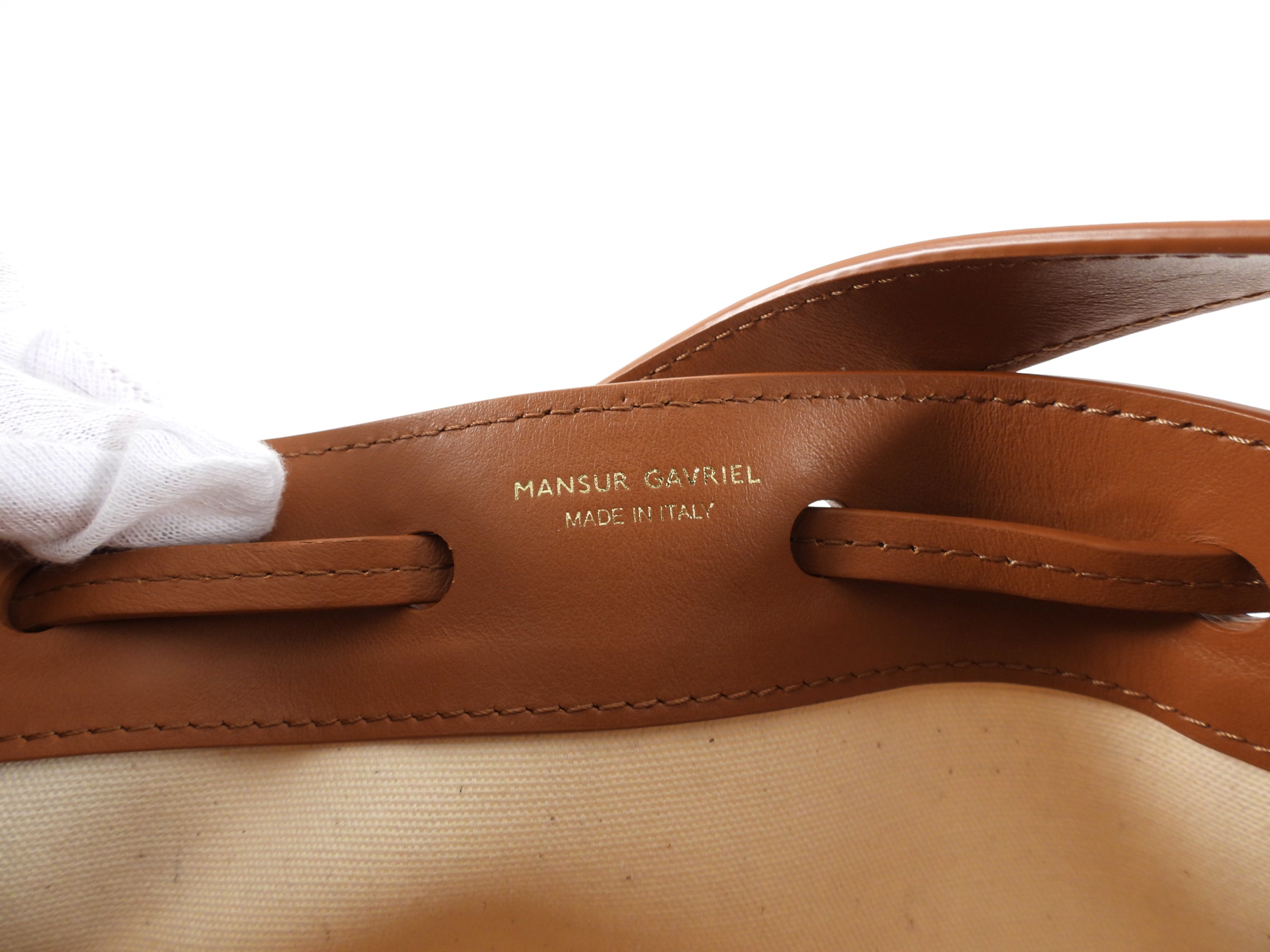 Mansur Gavriel Canvas and Natural Leather Drawstring Bucket Bag