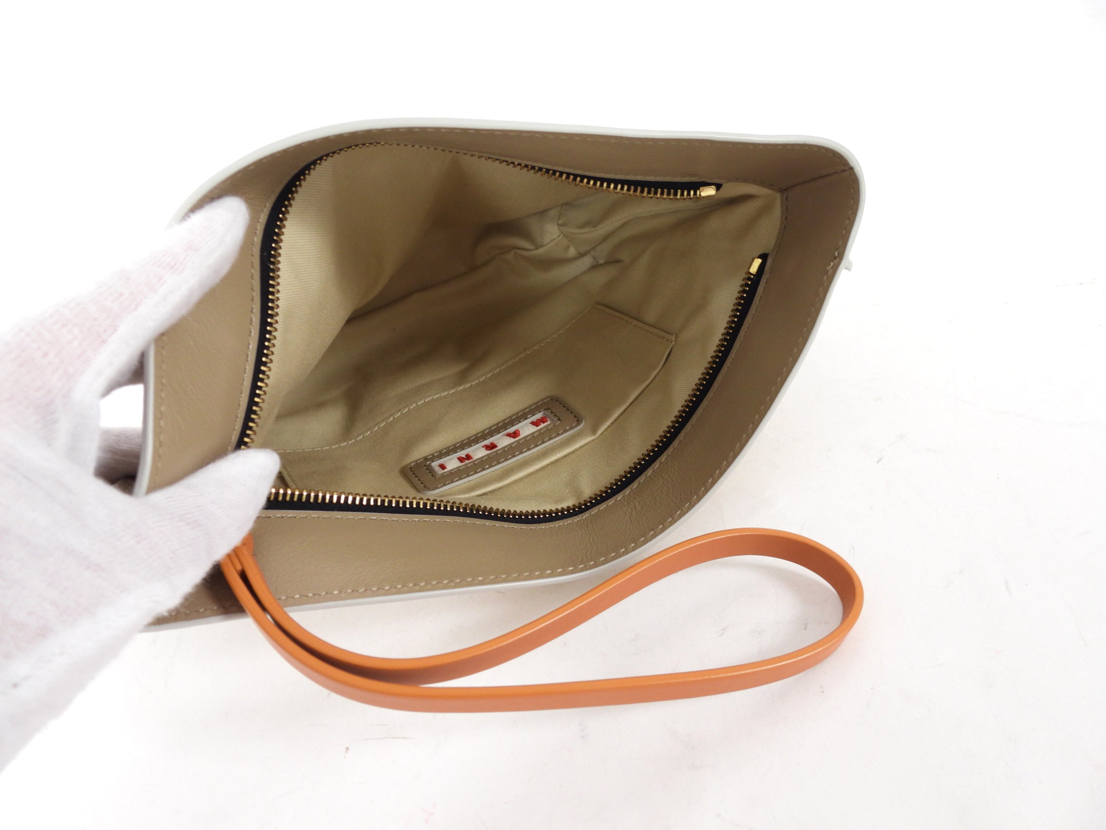 Marni Two Tone Beige Leather Off Museo Clutch Wristlet Bag