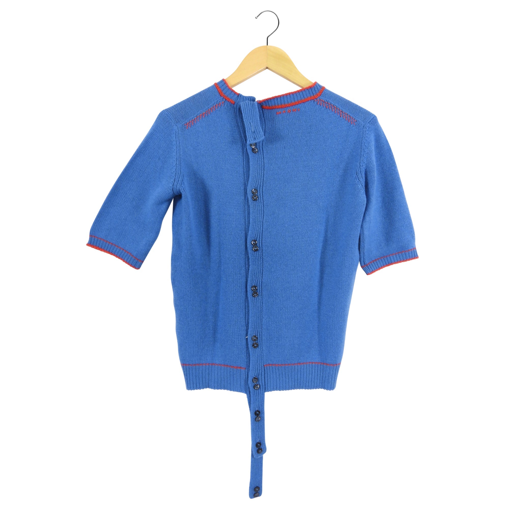 Marni Blue and Red Cashmere Short Sleeve Sweater - S