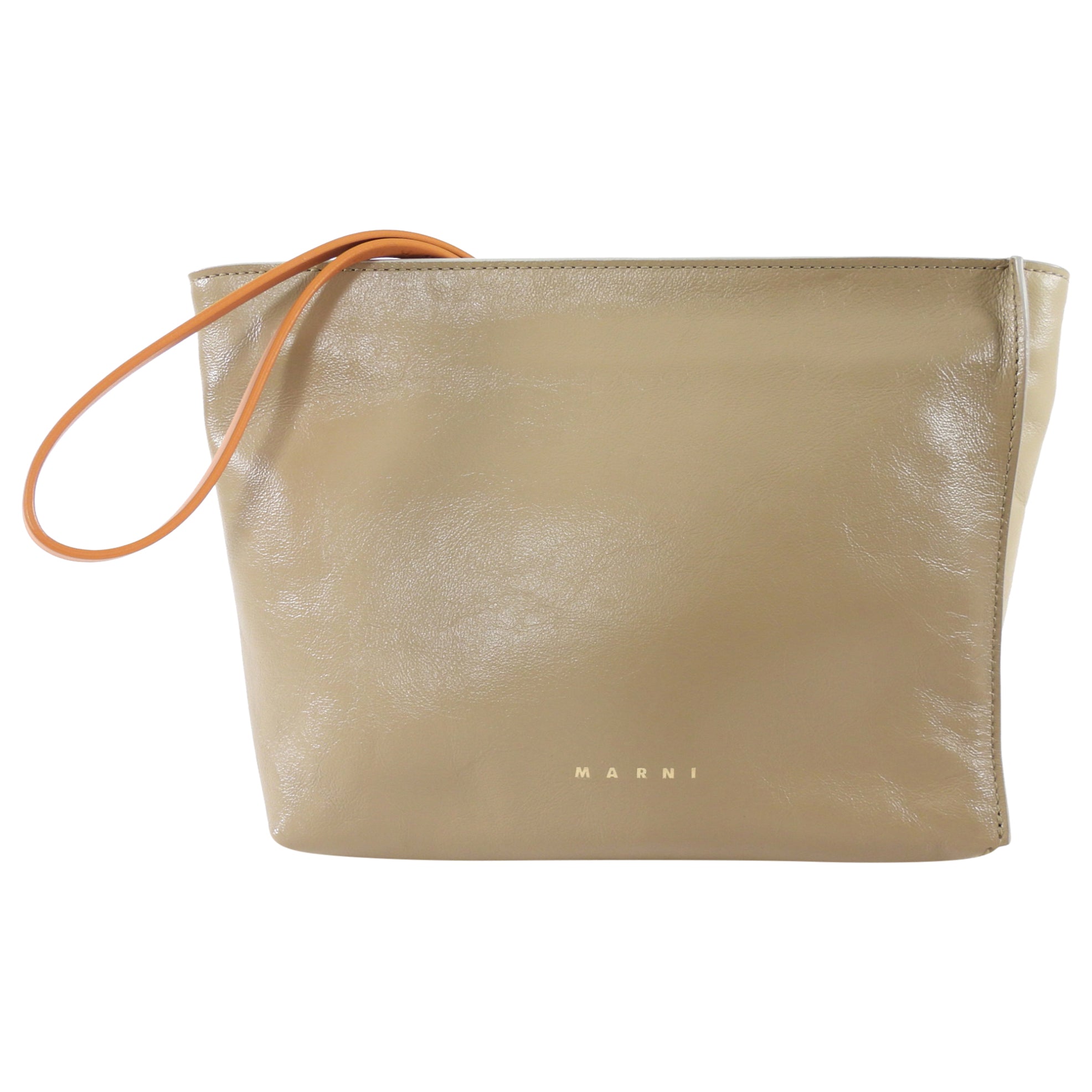 Marni Two Tone Beige Leather Off Museo Clutch Wristlet Bag