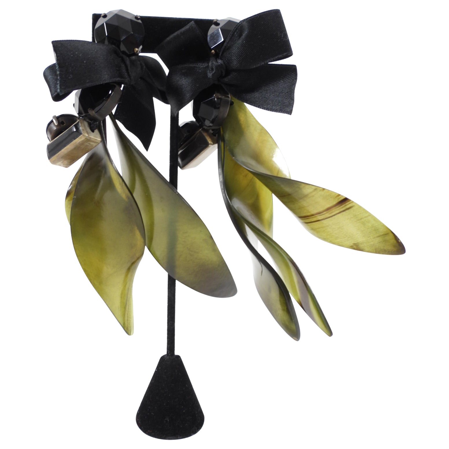 Marni Green Resin Long Statement Rhinestone Clip Earrings
