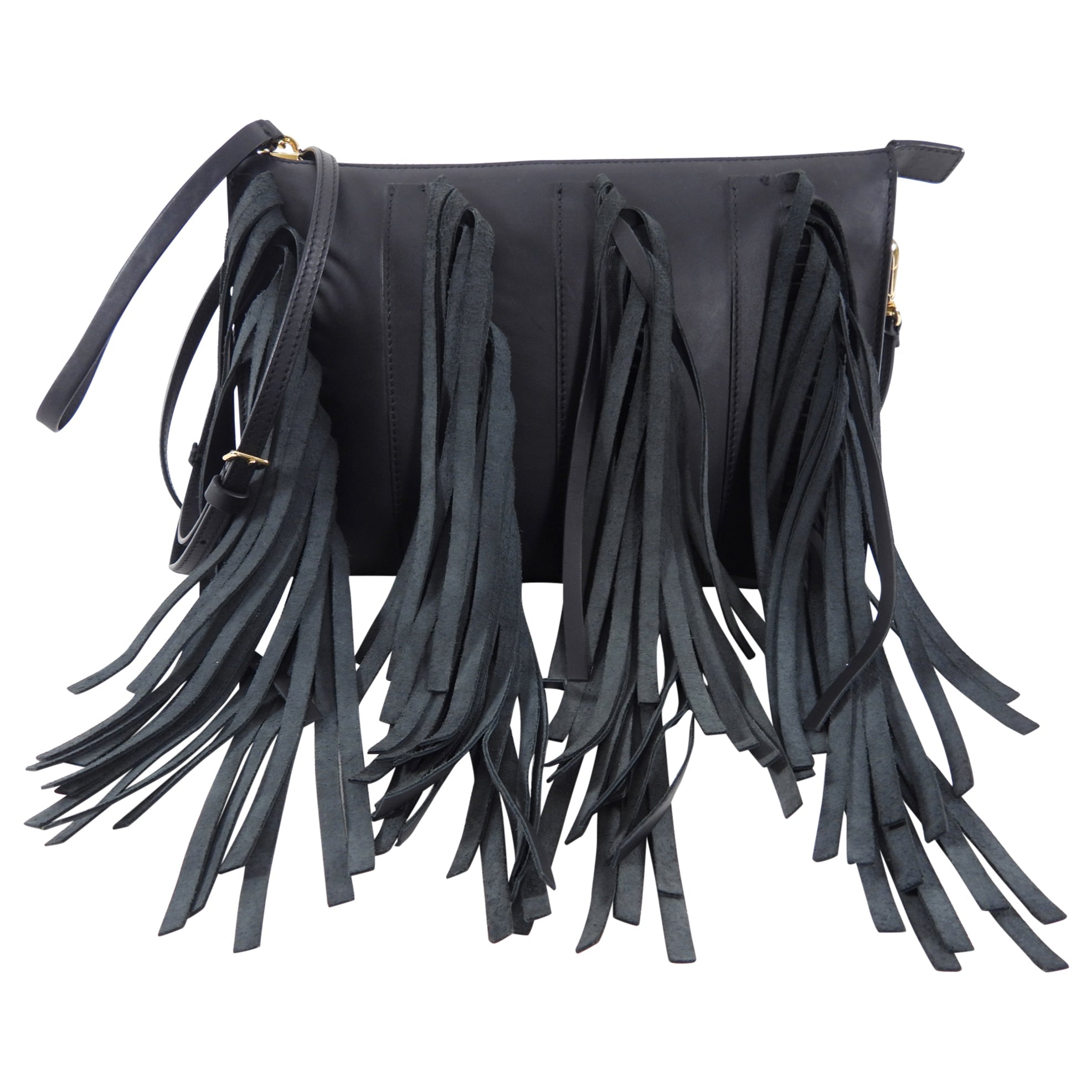 Marni Black Leather Fringe Crossbody Bag