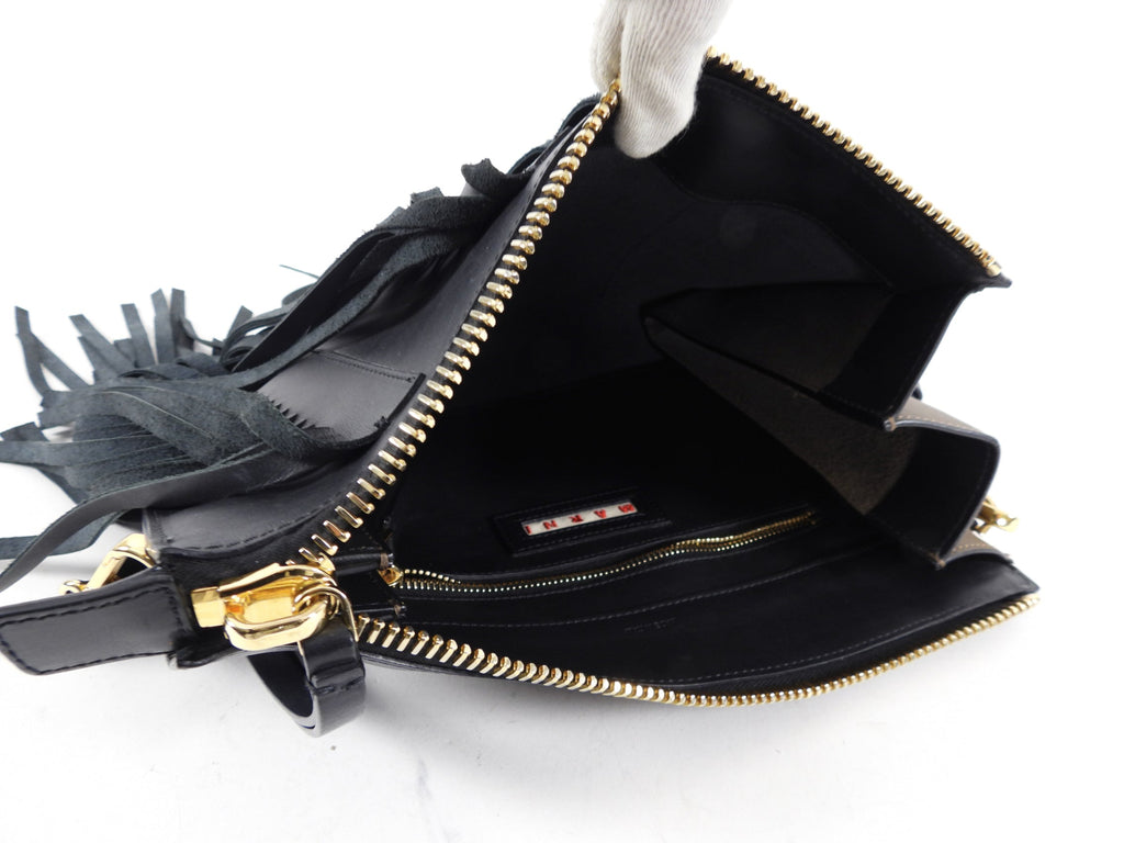 Marni Black Leather Fringe Crossbody Bag