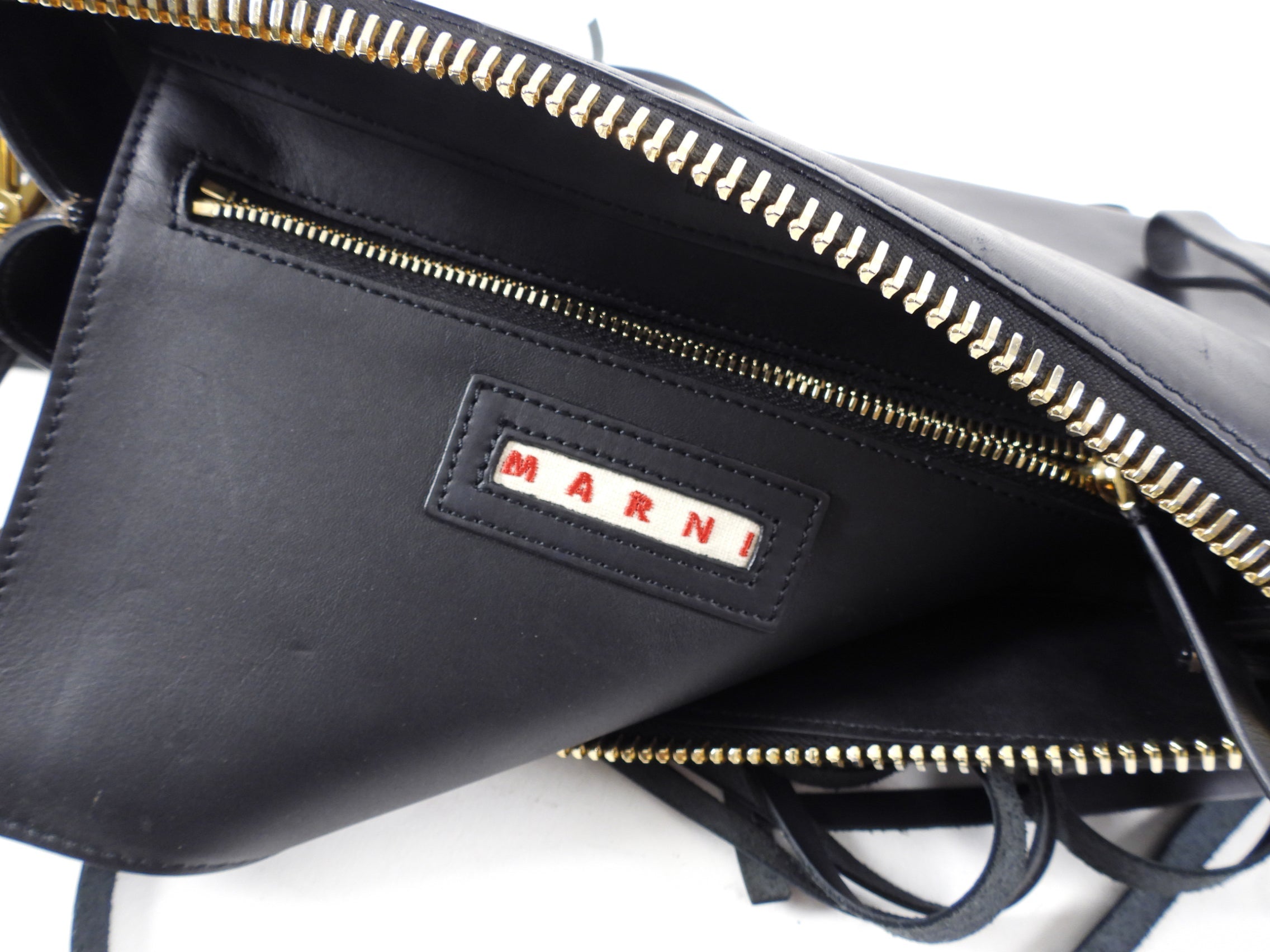 Marni Black Leather Fringe Crossbody Bag