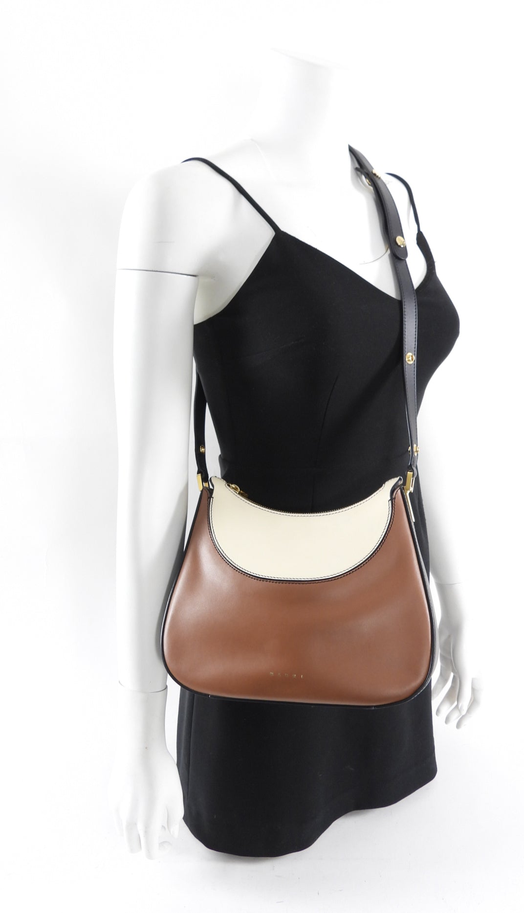 Marni Milano Tricolour Brown Ivory Black Small Hobo Bag