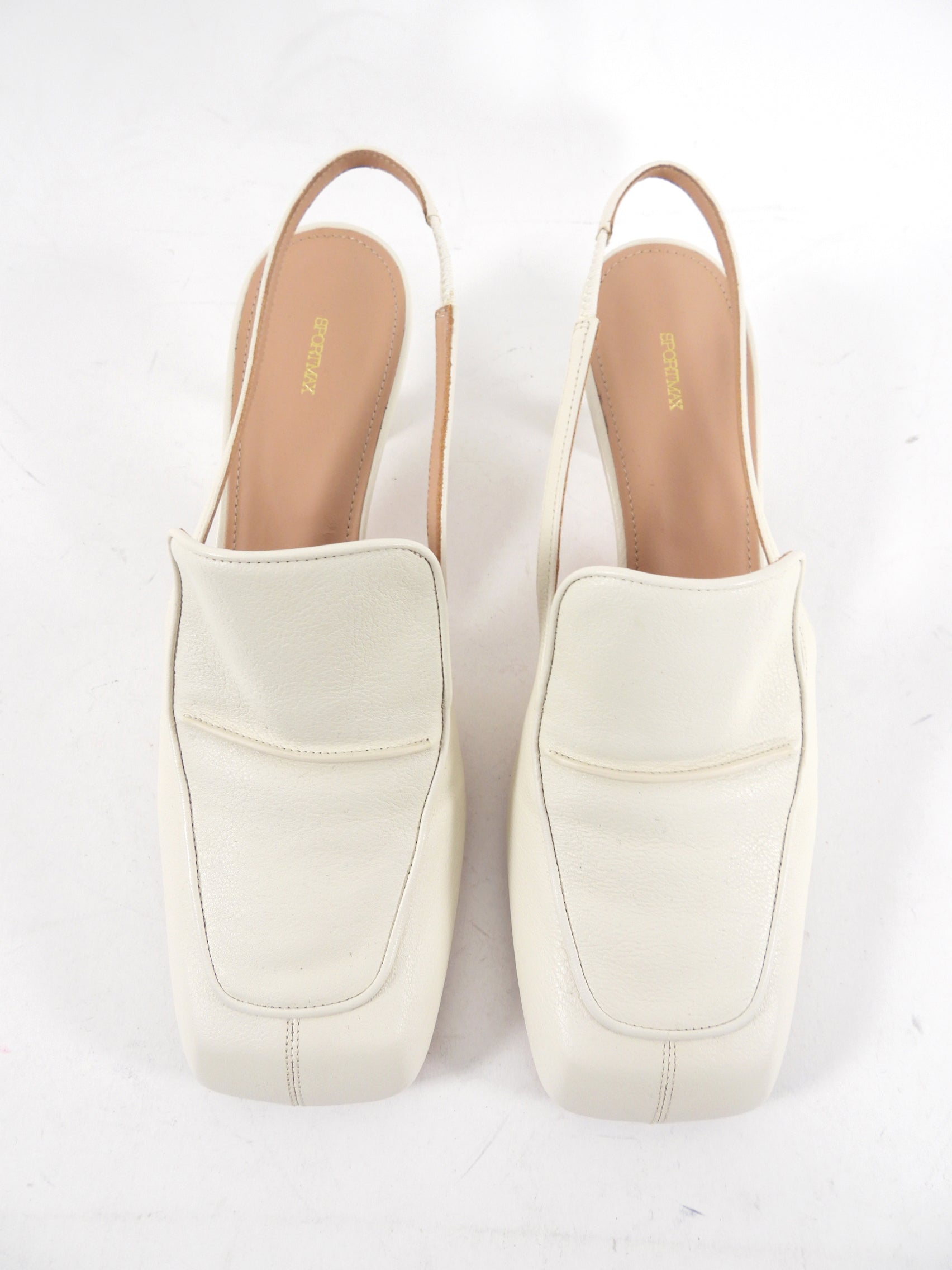 Sport Max by Max Mara Ivory Leather Slingback Mules - 39
