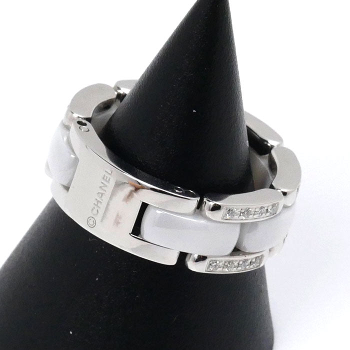 Chanel Ultra Collection Au750 White Gold White Ceramic Diamond Ring Size 14.5