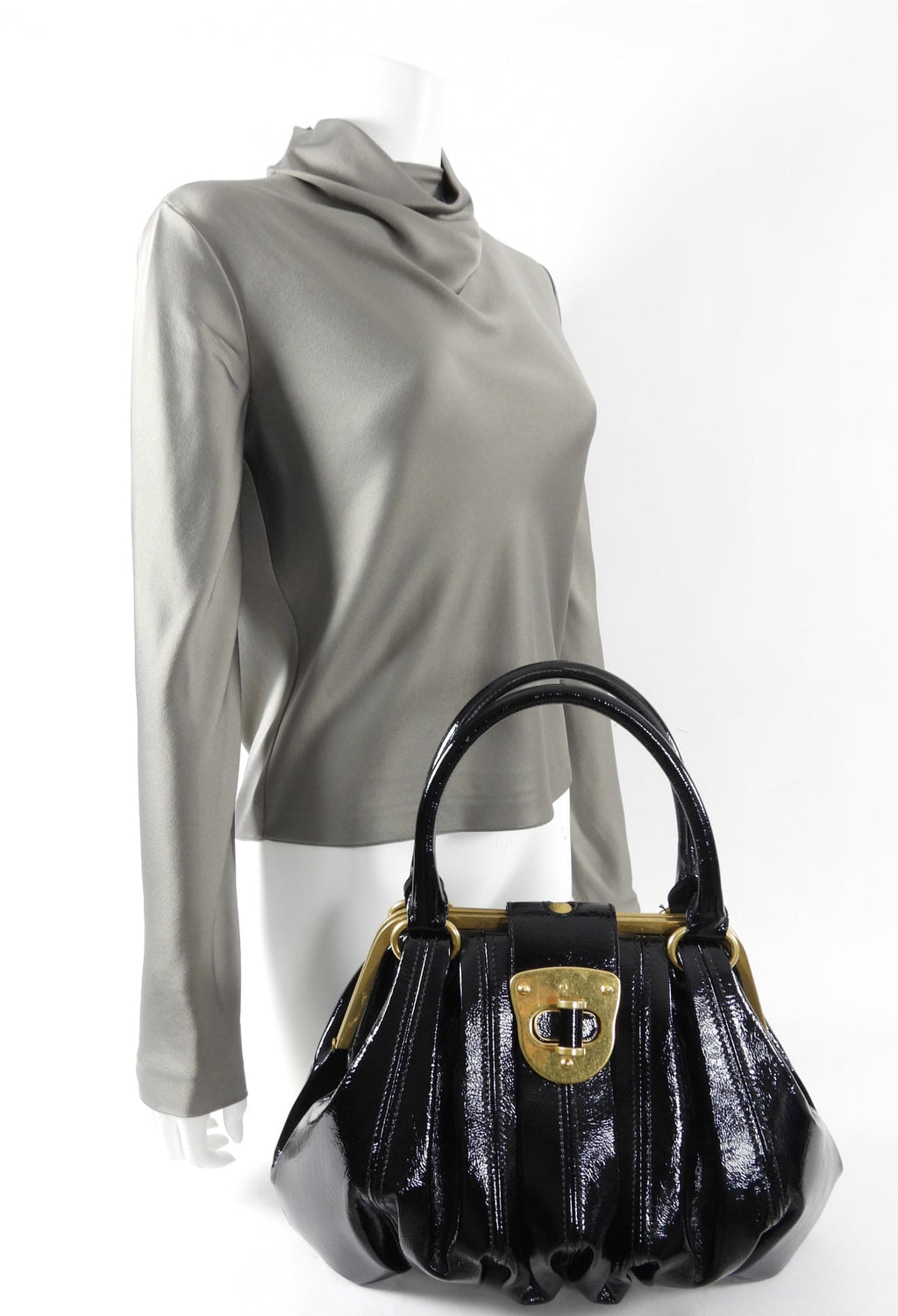Alexander McQueen Black Patent Elvie Handbag