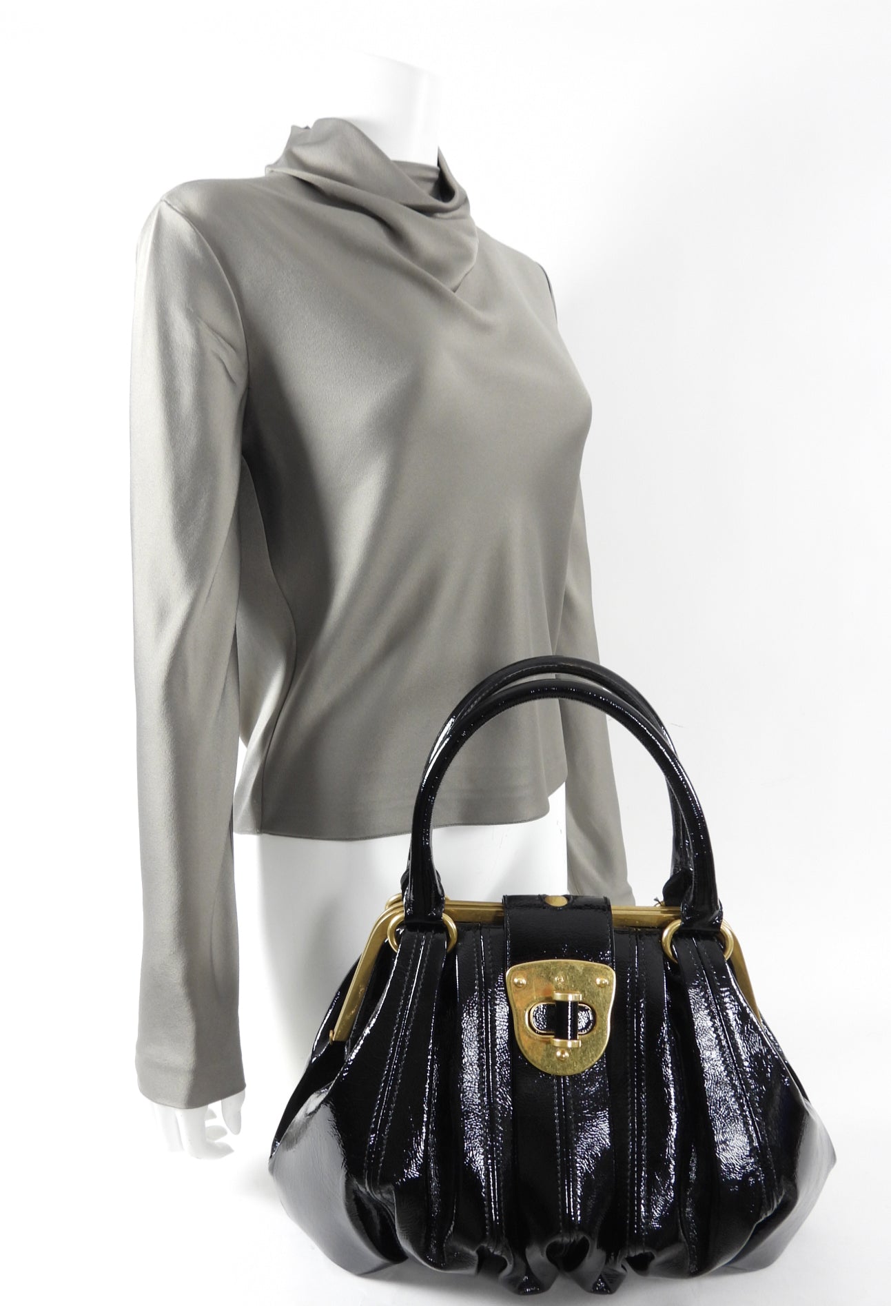 Alexander McQueen Black Patent Elvie Handbag