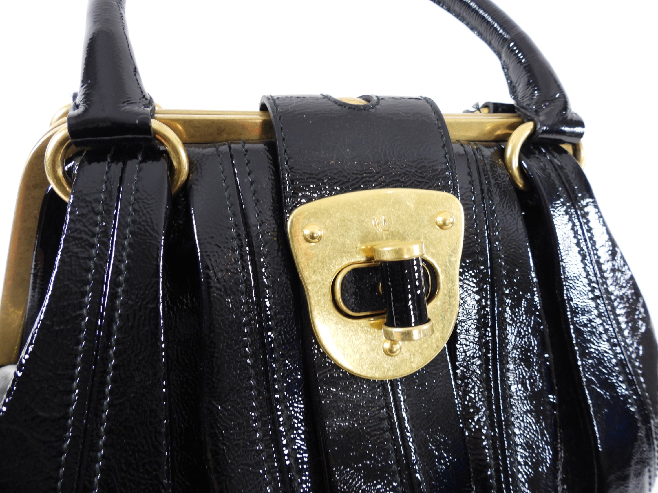 Alexander McQueen Black Patent Elvie Handbag