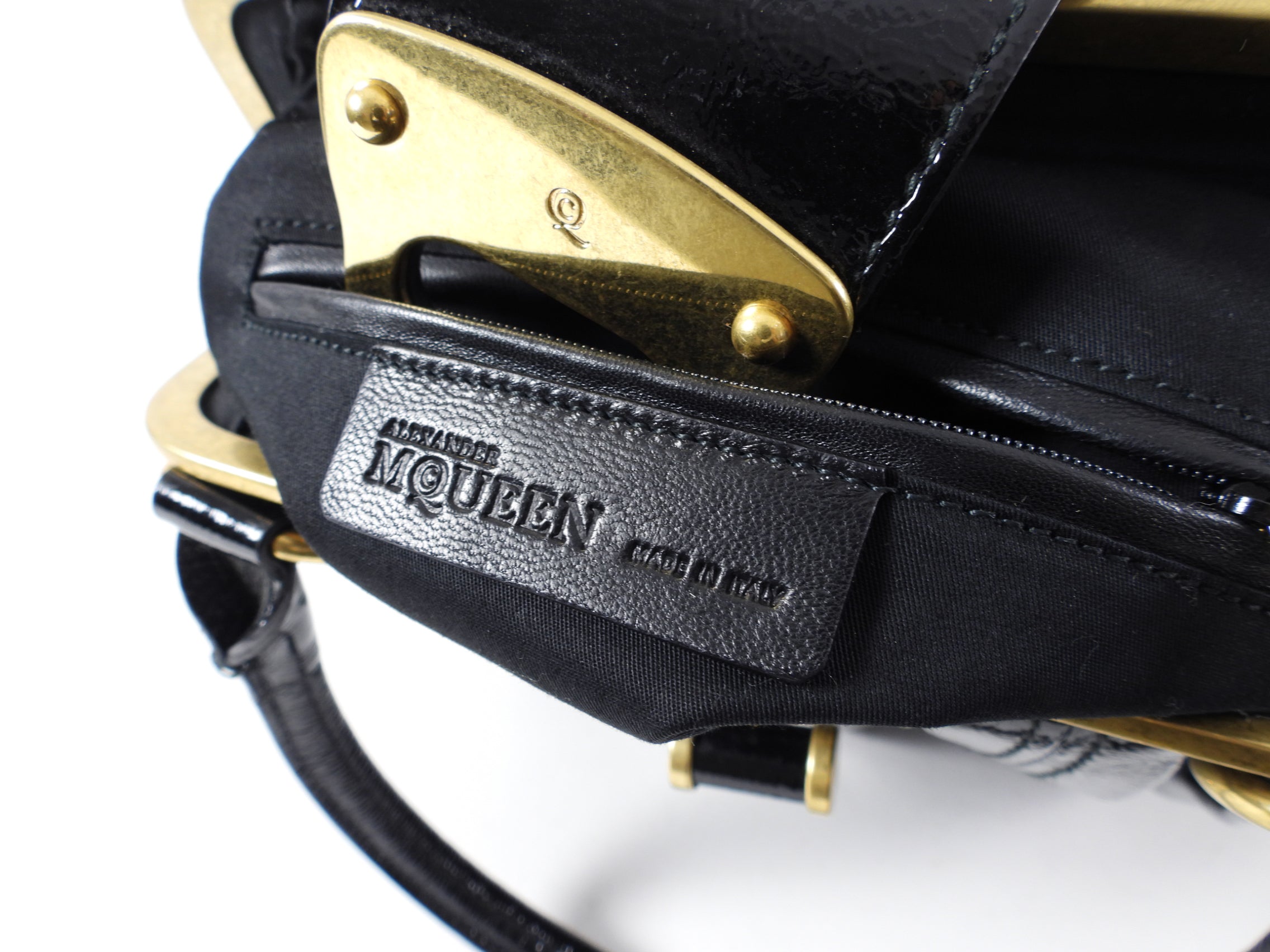 Alexander McQueen Black Patent Elvie Handbag