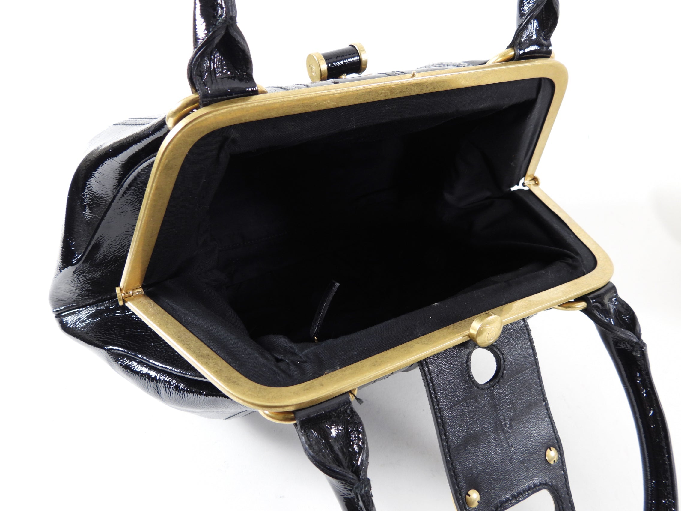Alexander McQueen Black Patent Elvie Handbag