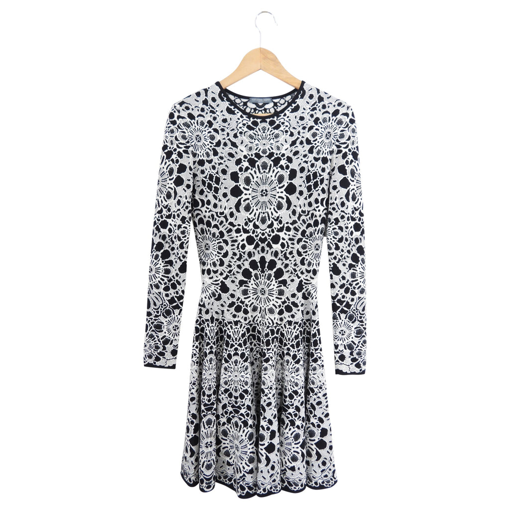 Alexander McQueen Black White Intarsia Knit Skater Dress - S