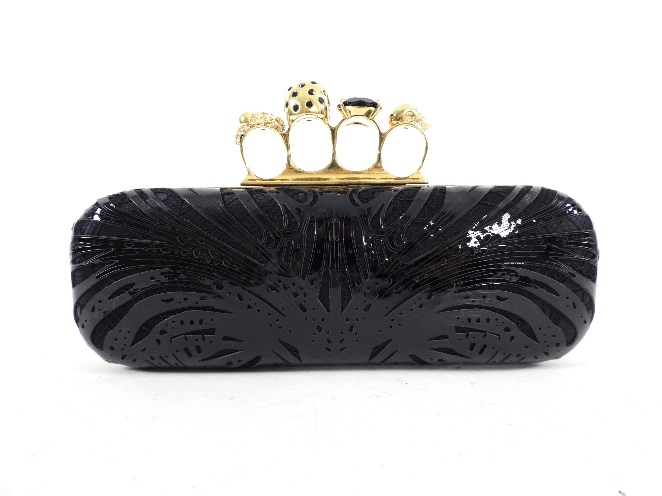 Alexander McQueen Patent and Lace Knuckle Duster Clutch