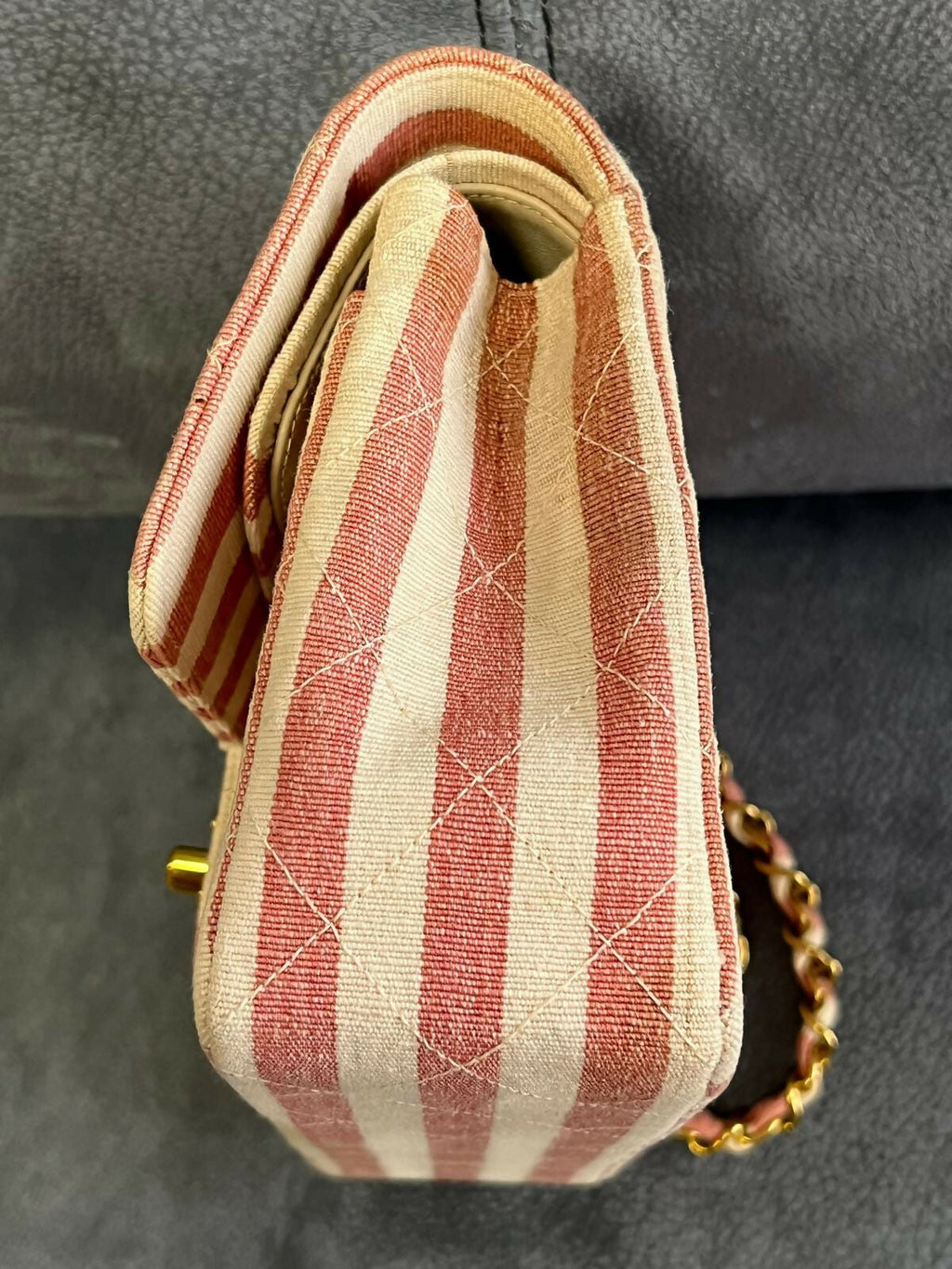 Chanel Vintage Striped Linen Classic Flap Bag
