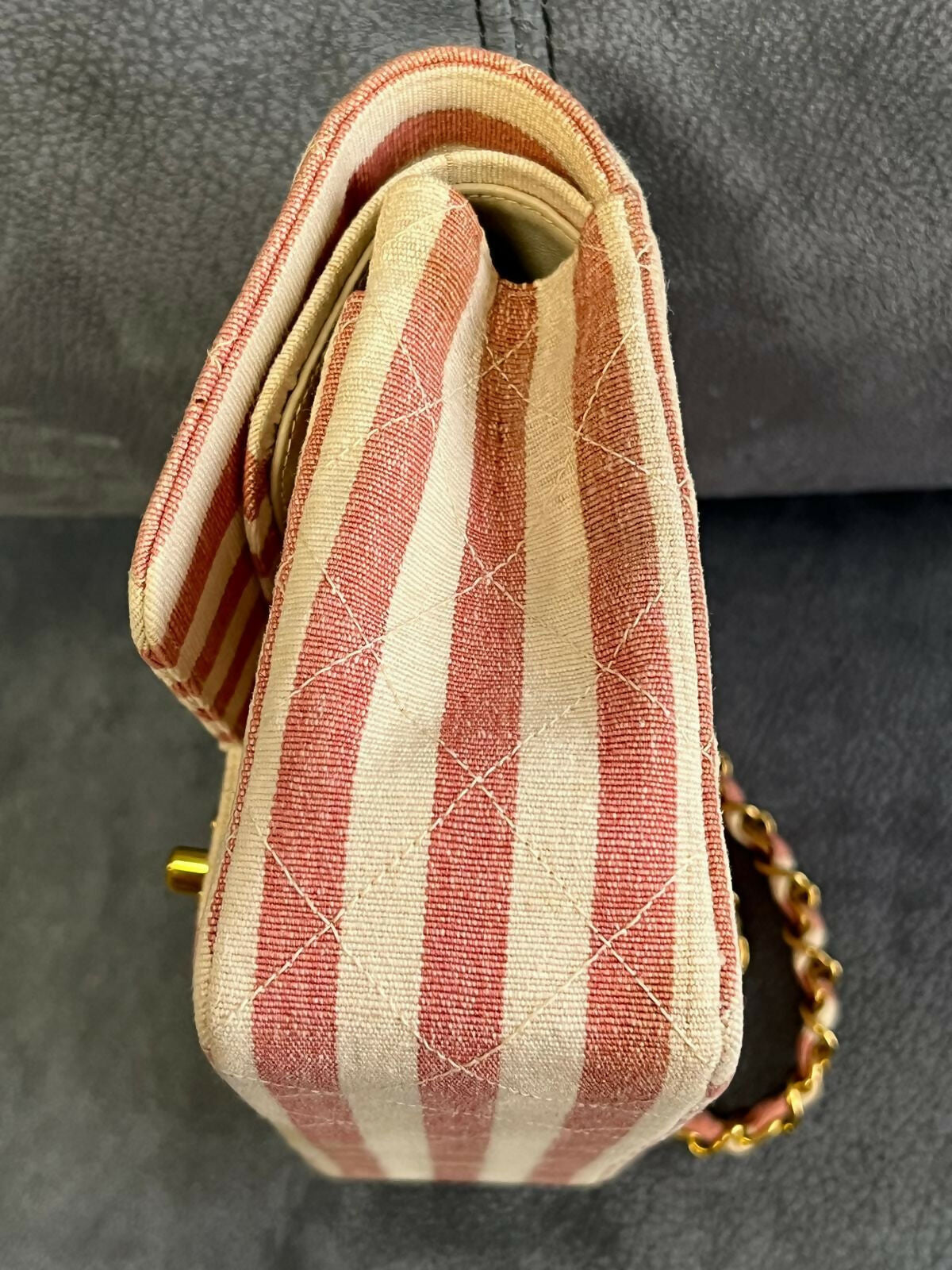 Chanel Vintage Striped Linen Classic Flap Bag