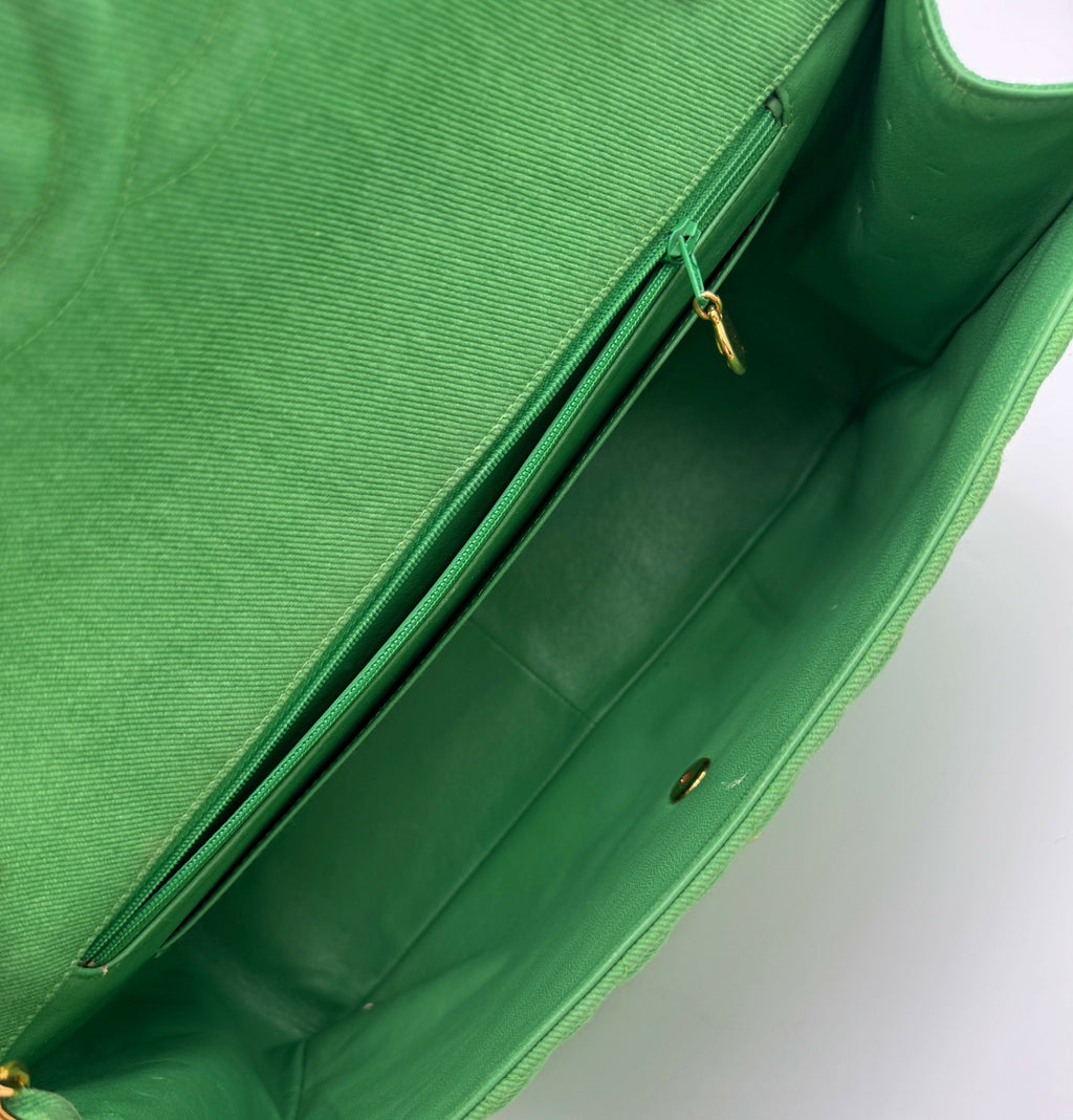 Chanel Vintage Green Denim Maxi Flap Bag