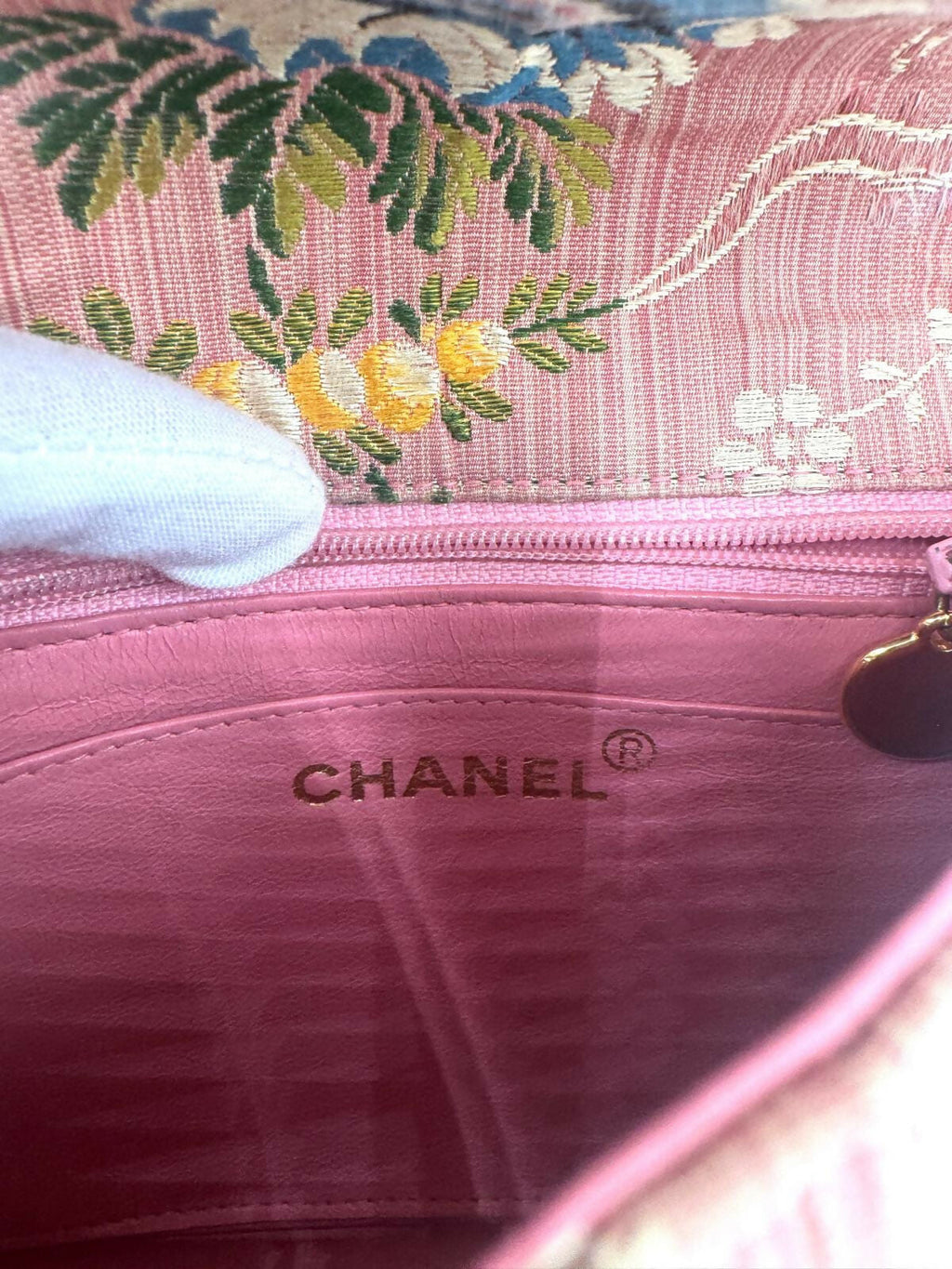 Chanel Vintage Pink Brocade Mini Square