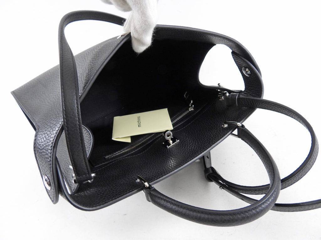 Michino Black Leather Lutece PM Top Handle Bag