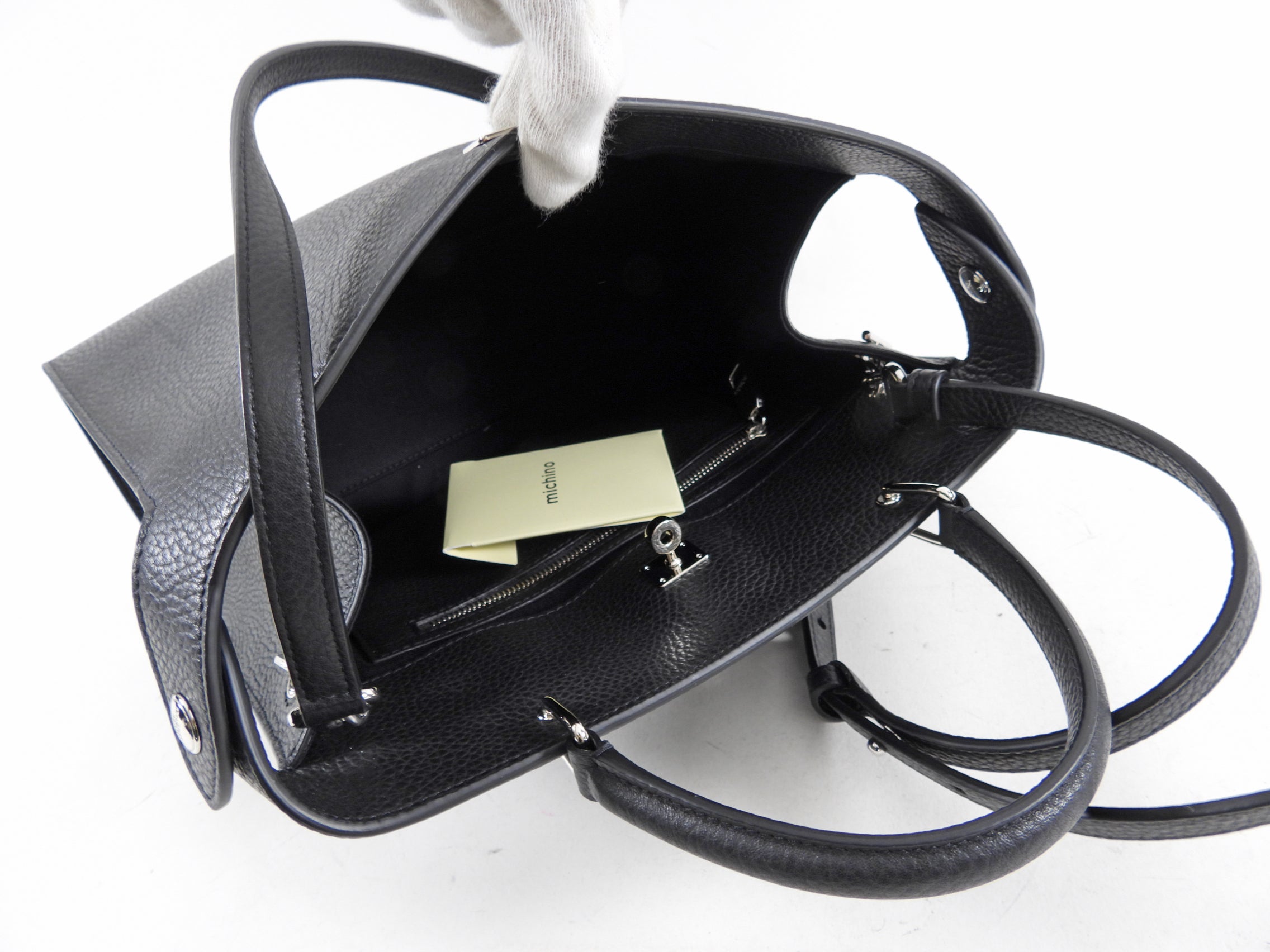 Michino Black Leather Lutece PM Top Handle Bag
