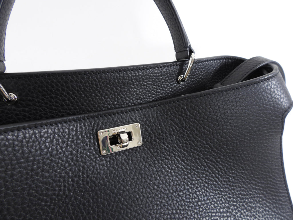Michino Black Leather Lutece PM Top Handle Bag