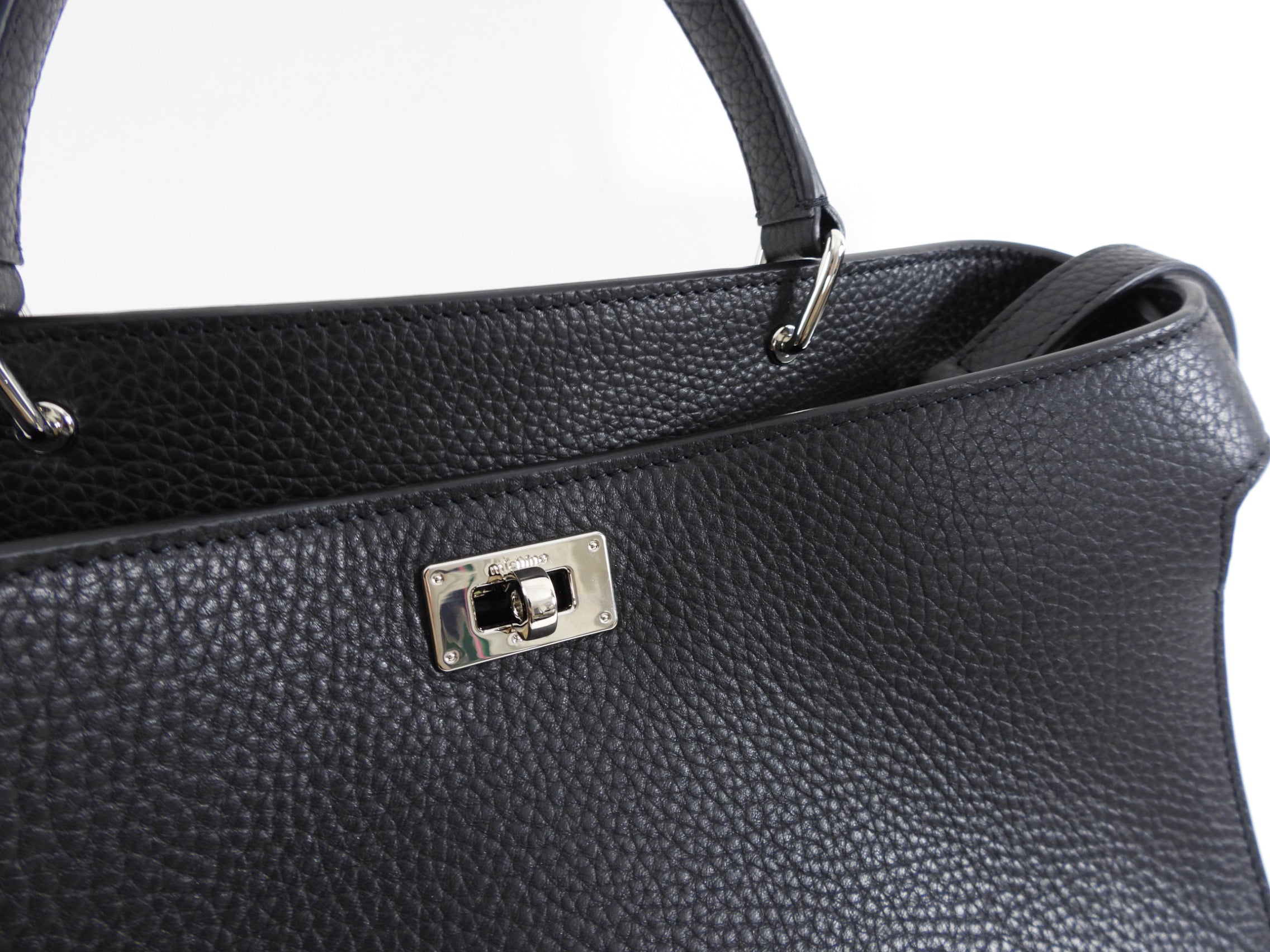 Michino Black Leather Lutece PM Top Handle Bag
