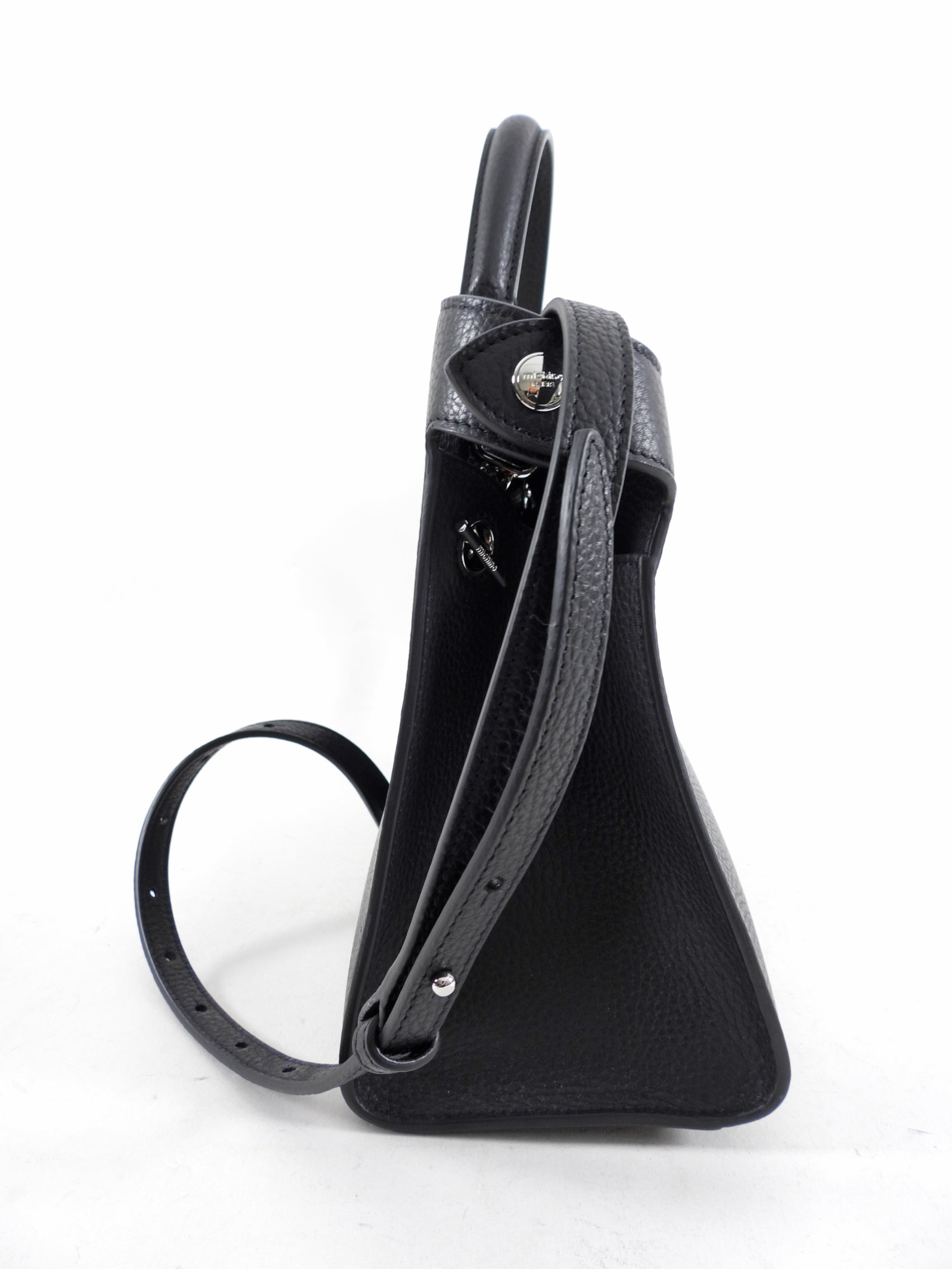 Michino Black Leather Lutece PM Top Handle Bag
